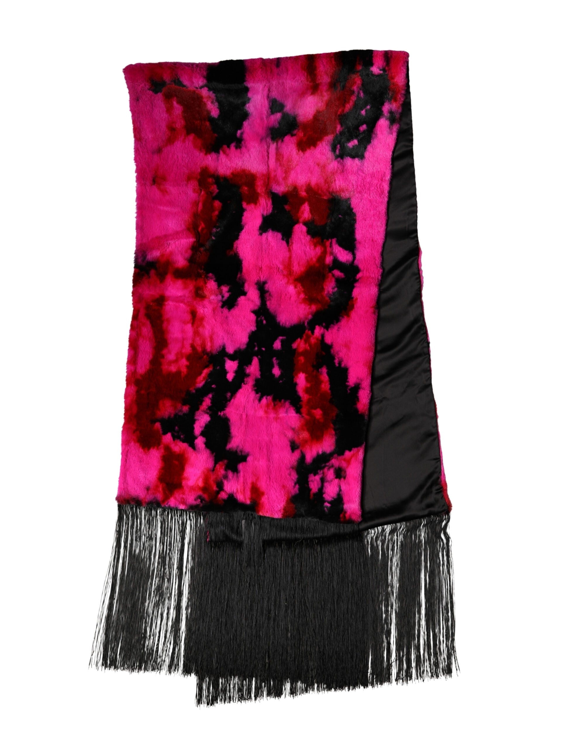 Dolce & Gabbana Pink Black Faux Fur Neck Wrap Fringes 200cm x 59cm Scarf - Luxe Marca