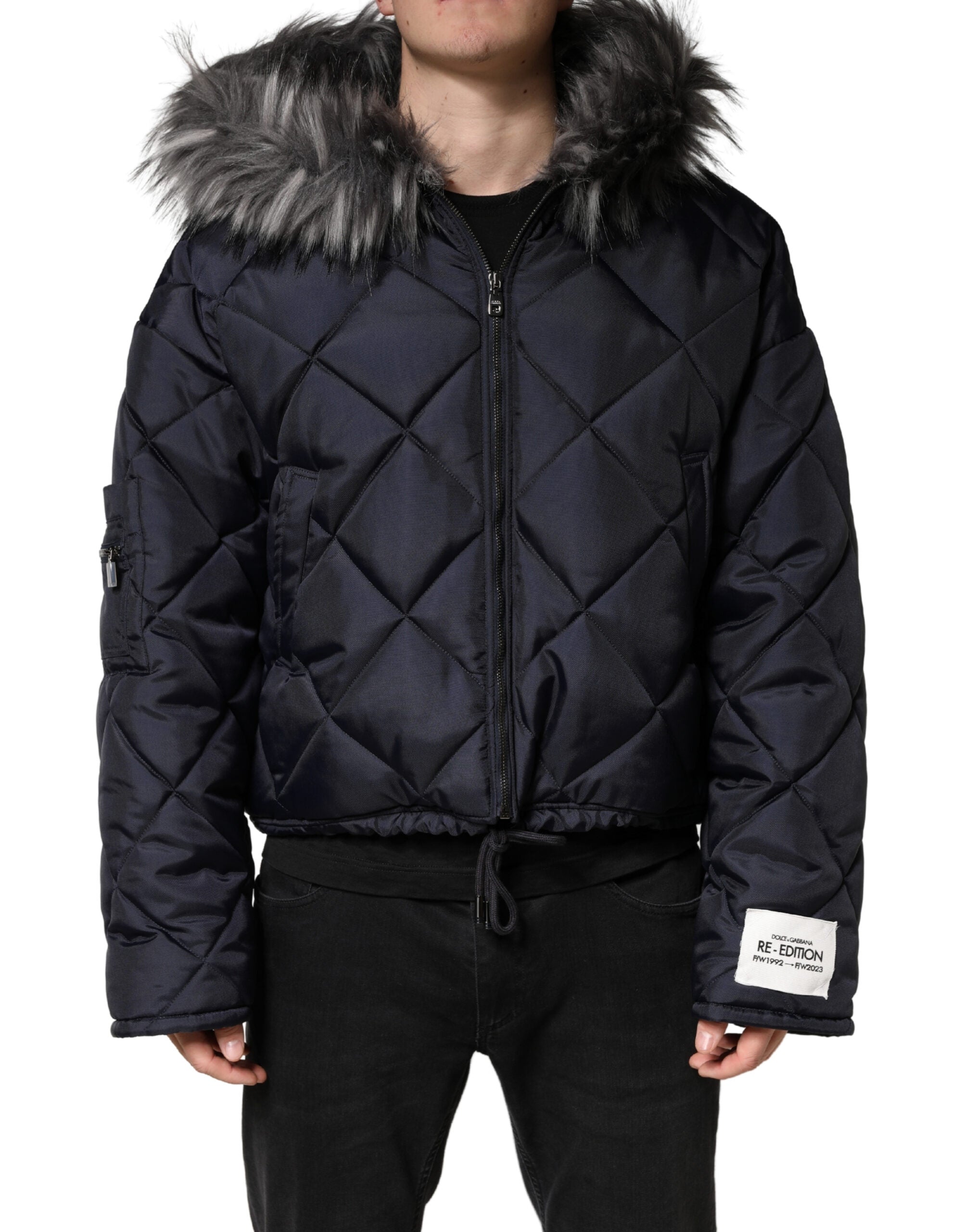 Dolce & Gabbana Black Quilted Fur Shearling Hooded Jacket - Luxe Marca