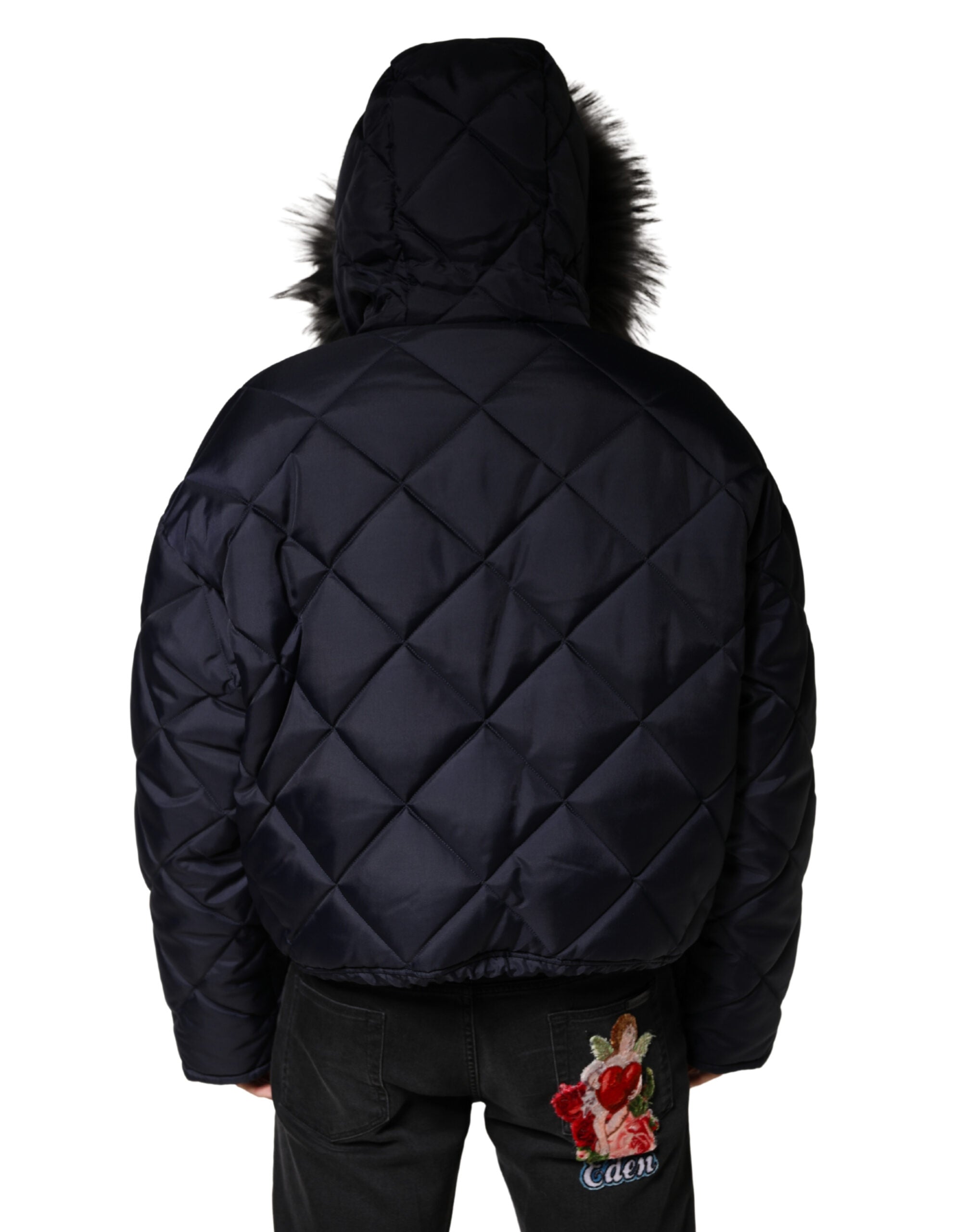 Dolce & Gabbana Black Quilted Fur Shearling Hooded Jacket - Luxe Marca