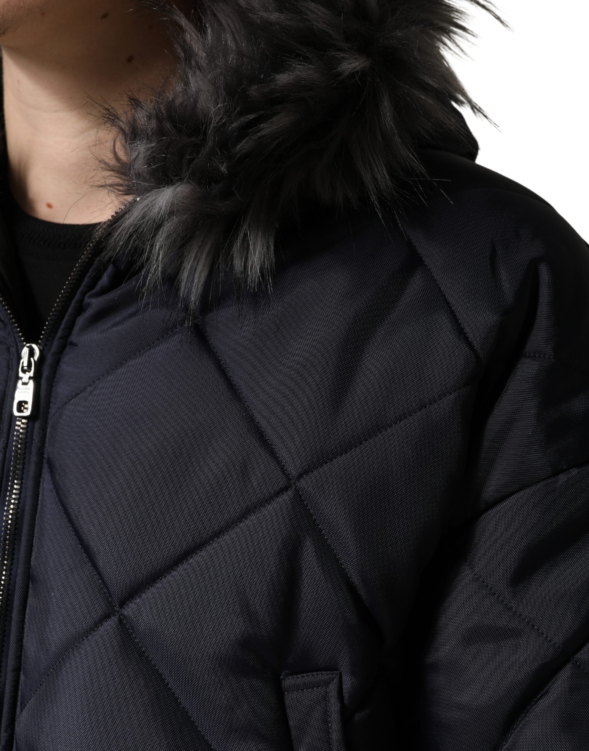 Dolce & Gabbana Black Quilted Fur Shearling Hooded Jacket - Luxe Marca