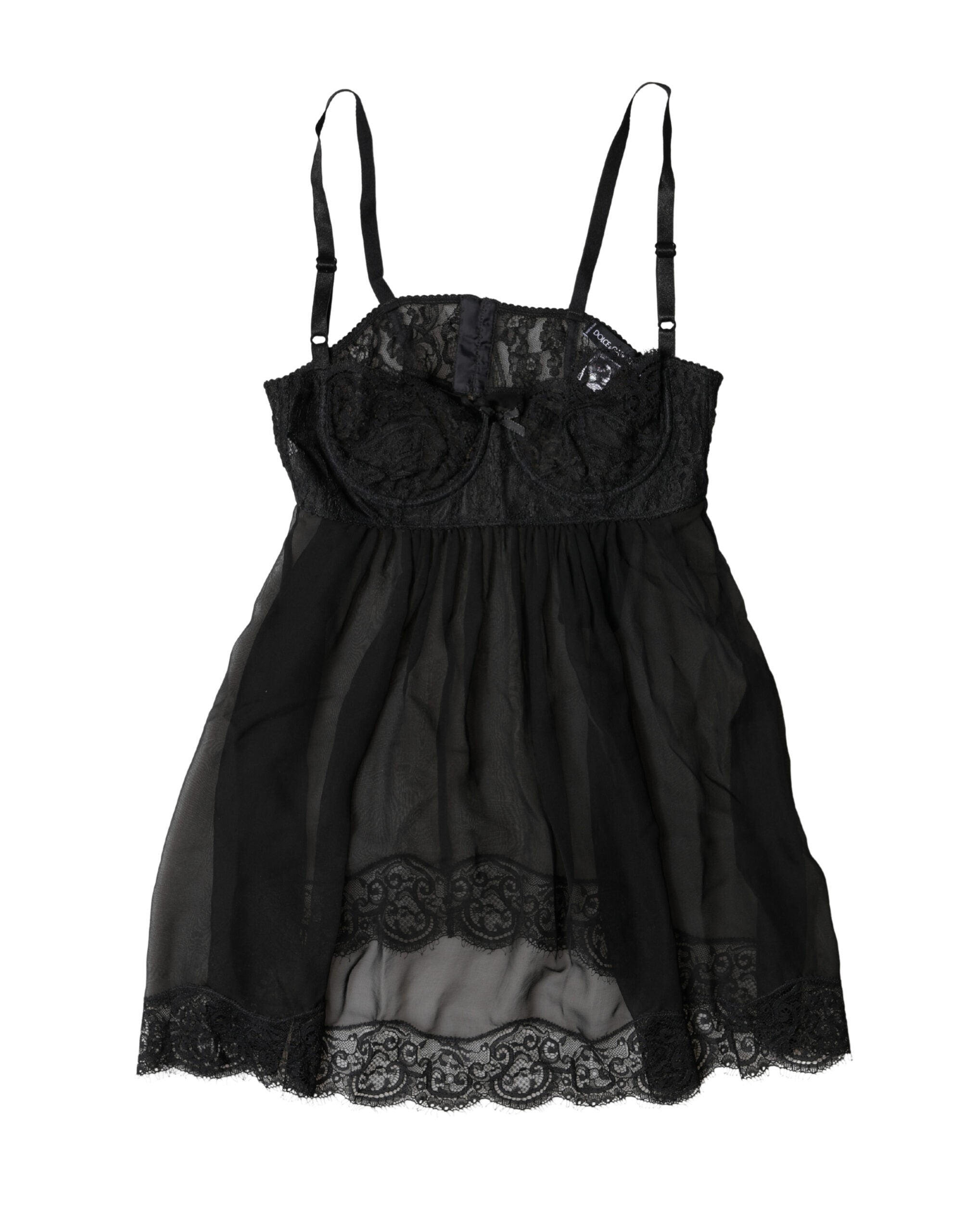 Dolce & Gabbana Black Silk Floral Lace Lingerie Top Underwear - Luxe Marca