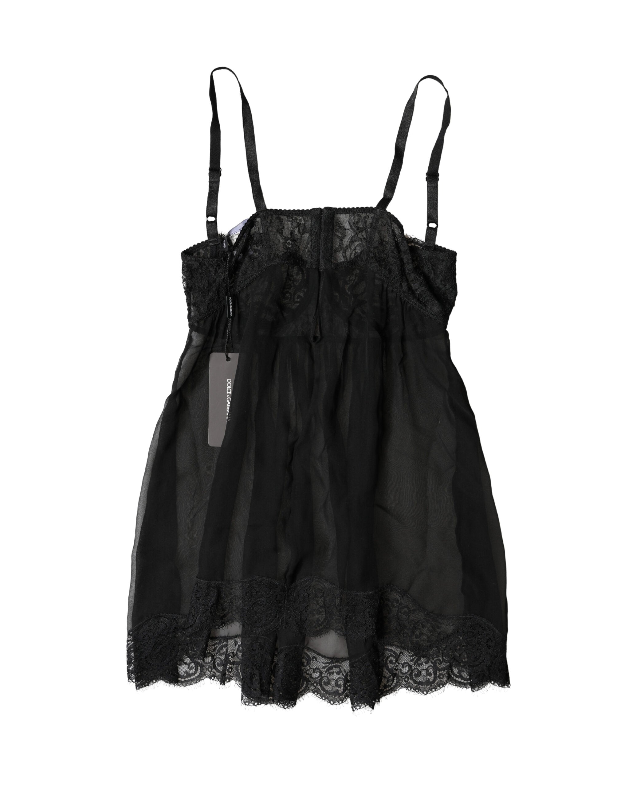 Dolce & Gabbana Black Silk Floral Lace Lingerie Top Underwear - Luxe Marca