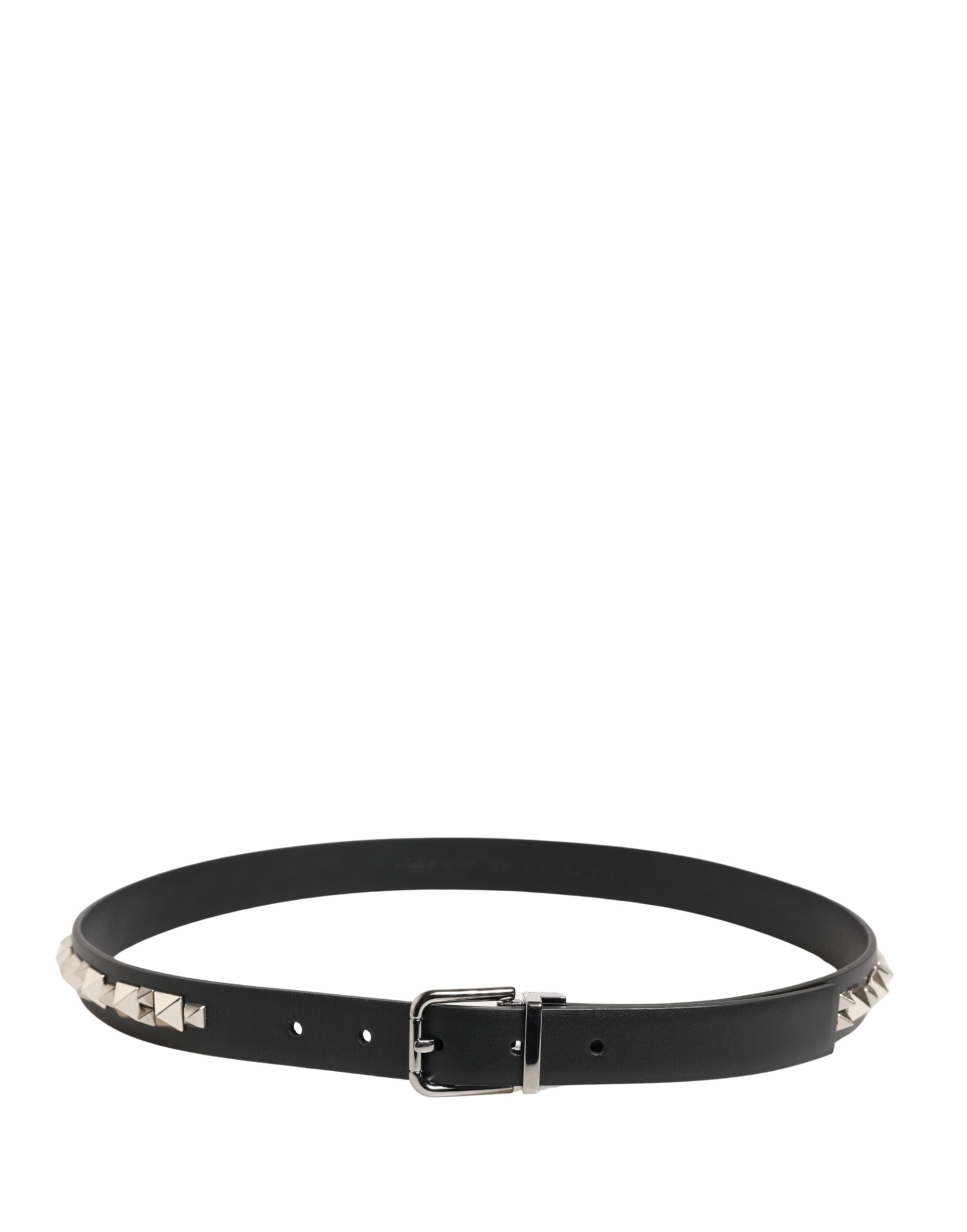 Dolce & Gabbana Black Leather Studded Silver Tone Buckle Belt - Luxe Marca