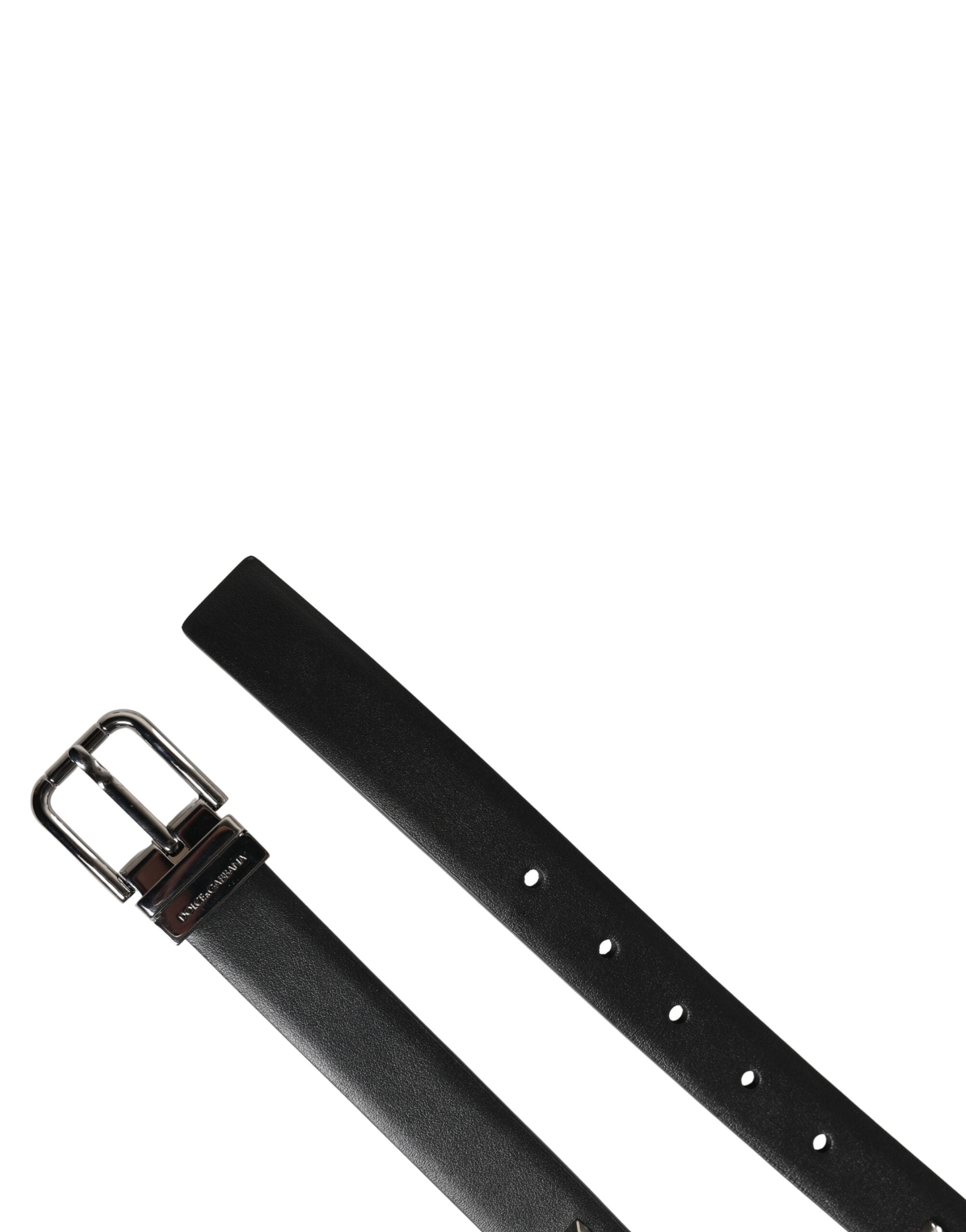 Dolce & Gabbana Black Leather Studded Silver Tone Buckle Belt - Luxe Marca