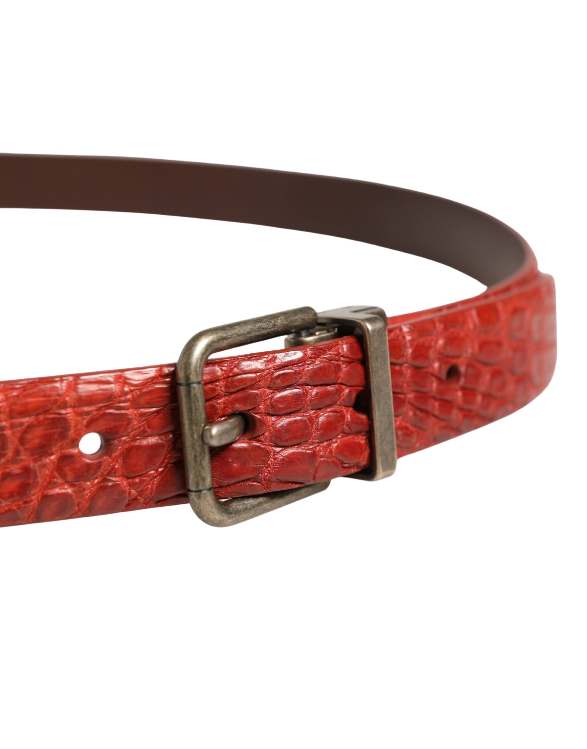 Dolce & Gabbana Red Leather Gold Tone Metal Buckle Men Belt - Luxe Marca
