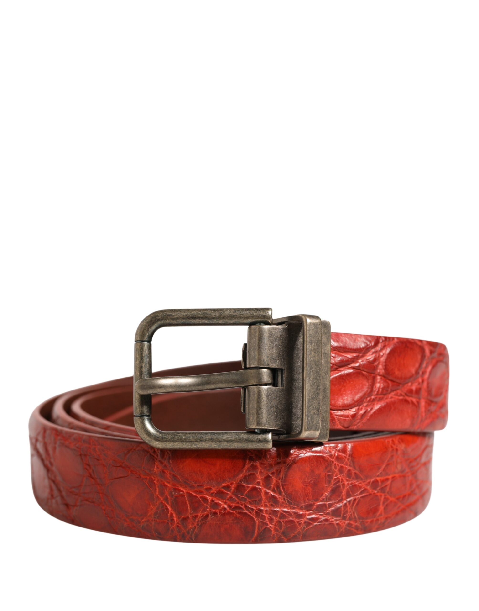 Dolce & Gabbana Red Leather Gold Tone Metal Buckle Men Belt - Luxe Marca