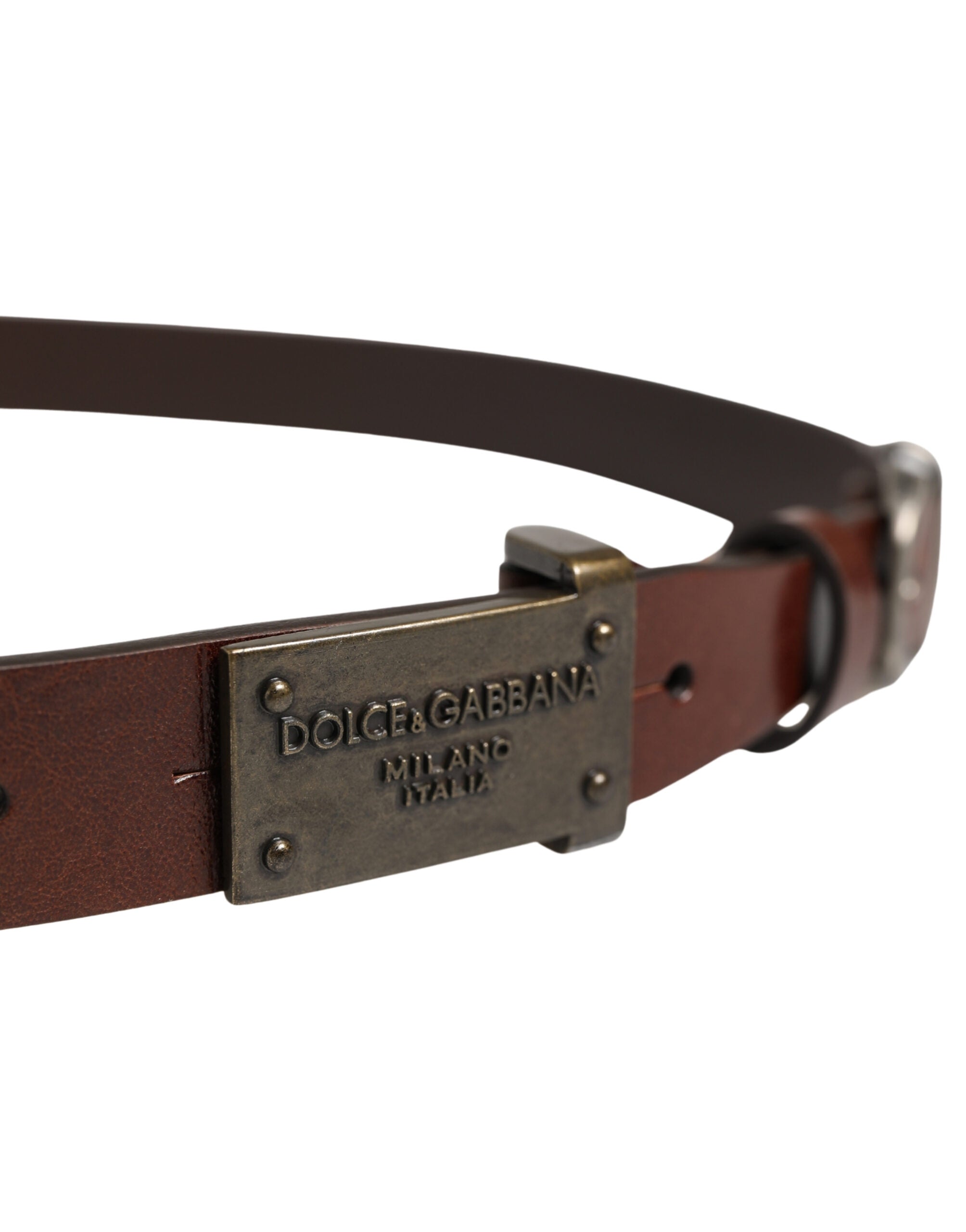 Dolce & Gabbana Brown Leather Logo Metal Buckle Men Belt - Luxe Marca