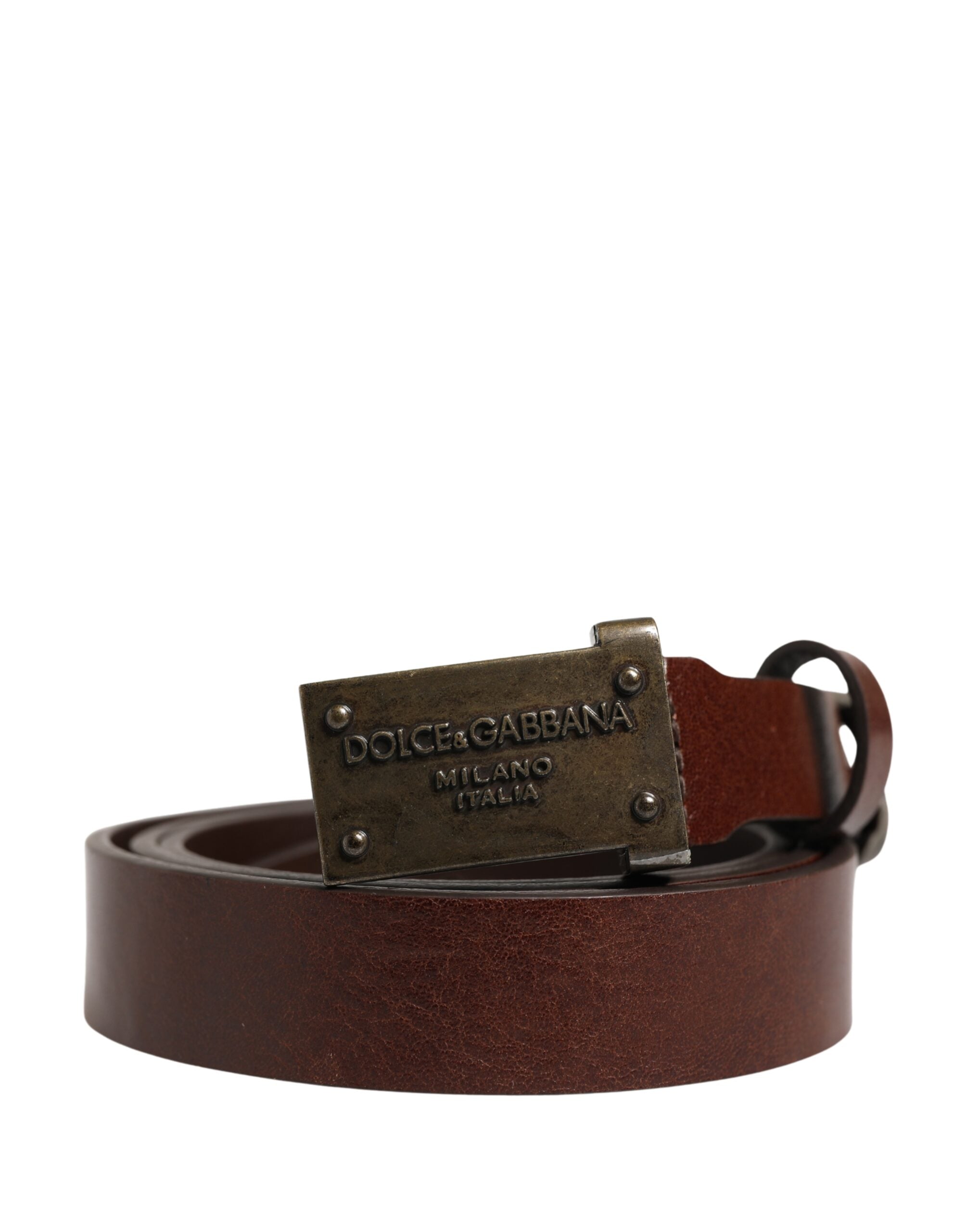 Dolce & Gabbana Brown Leather Logo Metal Buckle Men Belt - Luxe Marca