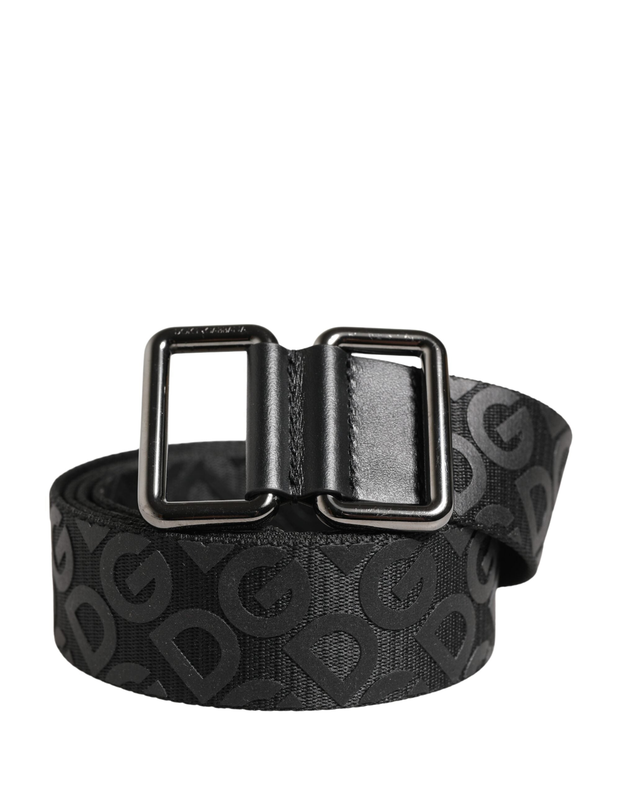Dolce & Gabbana Black Logo Monogram Silver Metal Buckle Belt - Luxe Marca