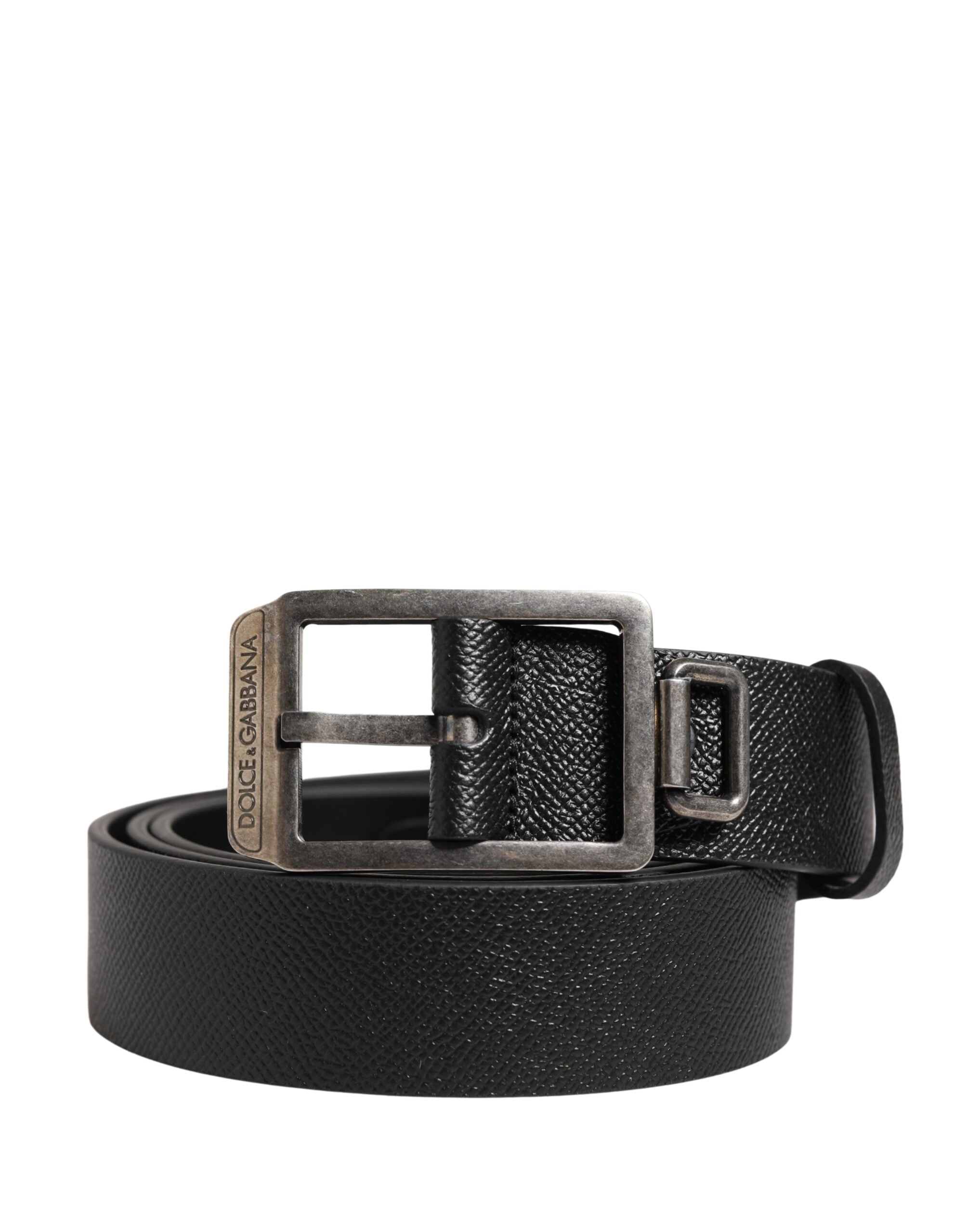 Dolce & Gabbana Black Calf Leather Silver Metal Buckle Belt - Luxe Marca