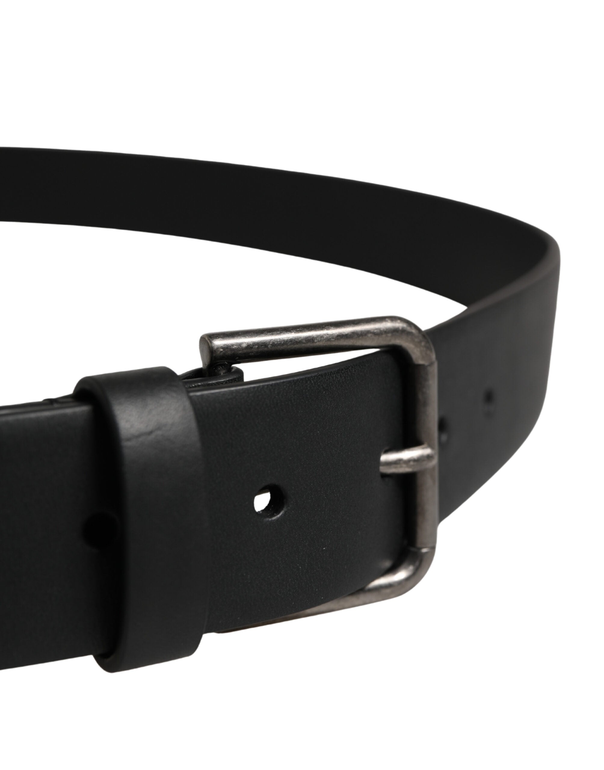 Dolce & Gabbana Black Calf Leather Silver Metal Buckle Belt - Luxe Marca