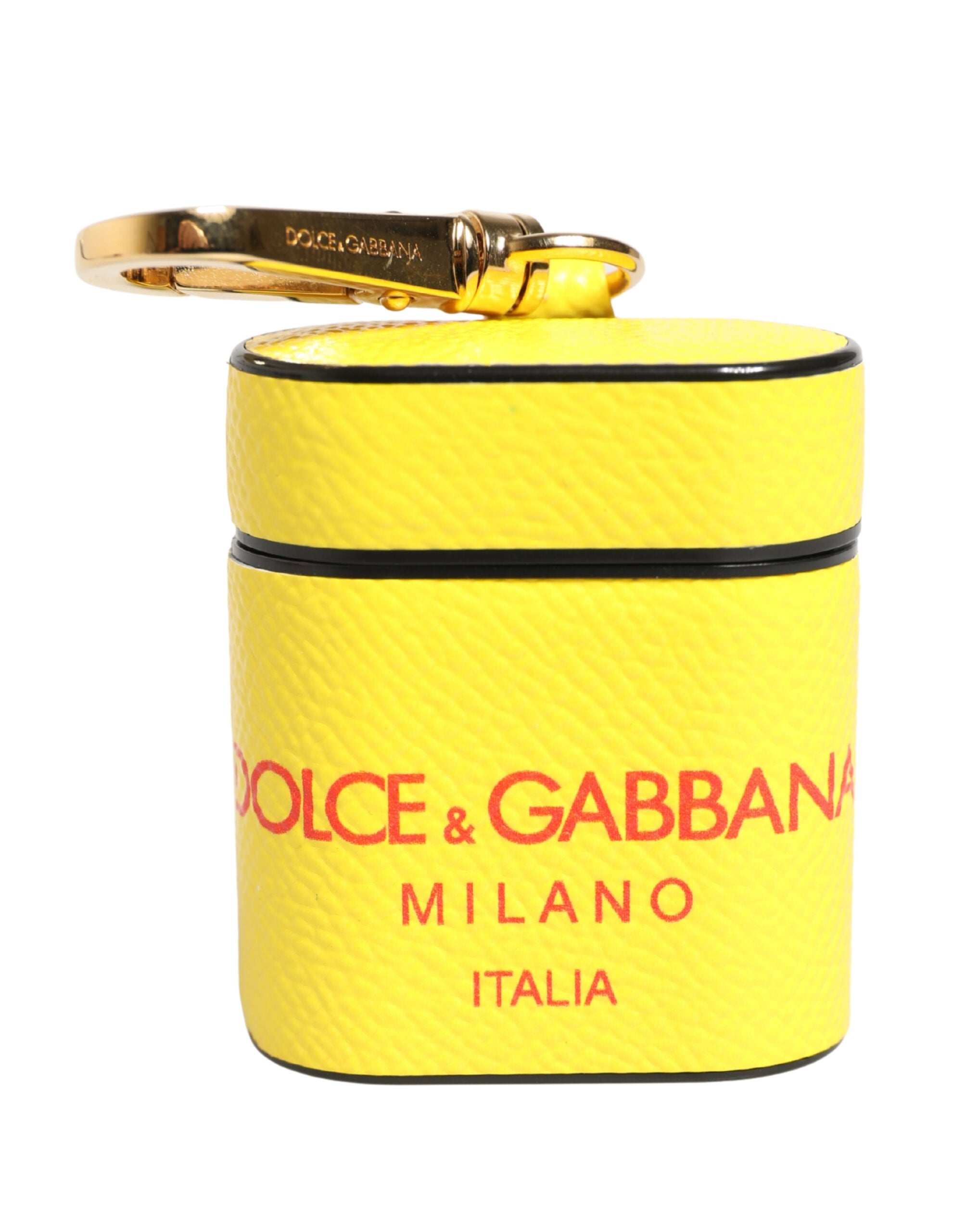 Dolce & Gabbana Yellow Calf Leather Logo Flip Holder Strap Airpods Case - Luxe Marca