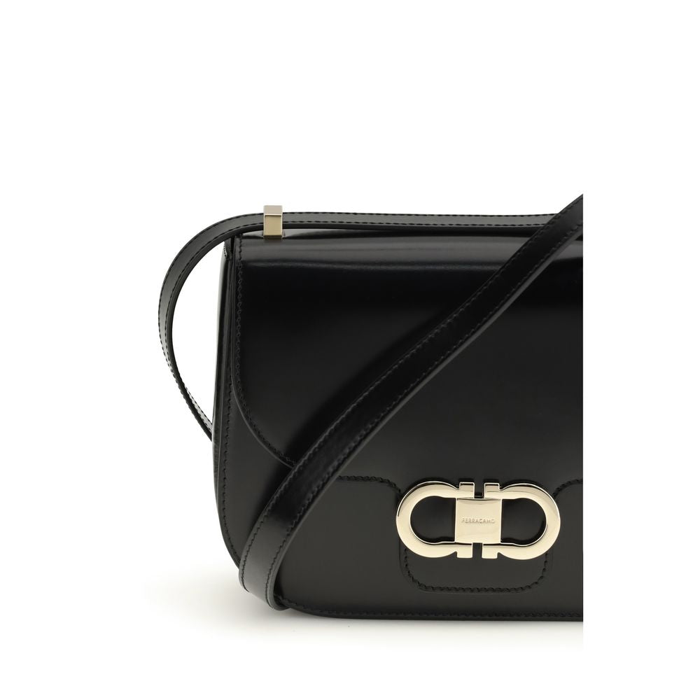 Ferragamo Black Calf Leather Bos Taurus Shoulder Bag - Luxe Marca