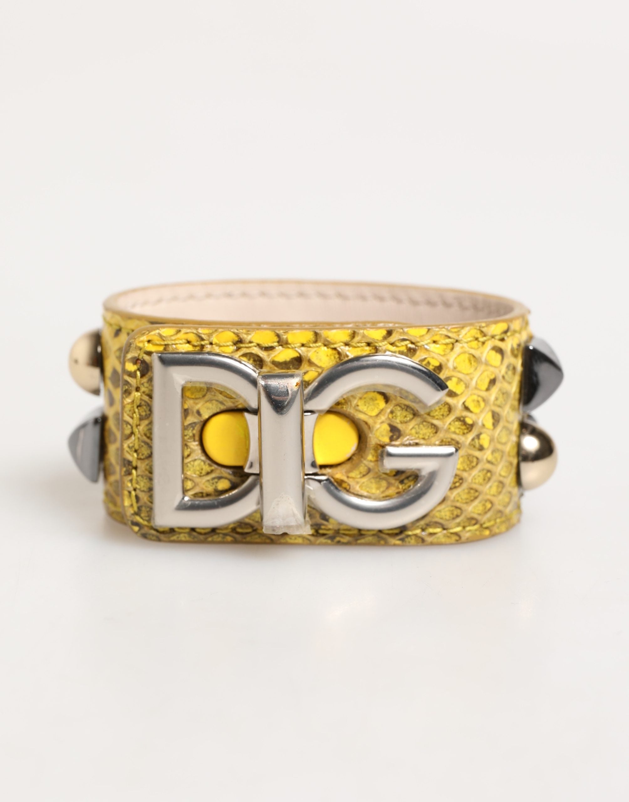 Dolce & Gabbana Yellow Leather Cuff Studded Embellished Bracelet - Luxe Marca