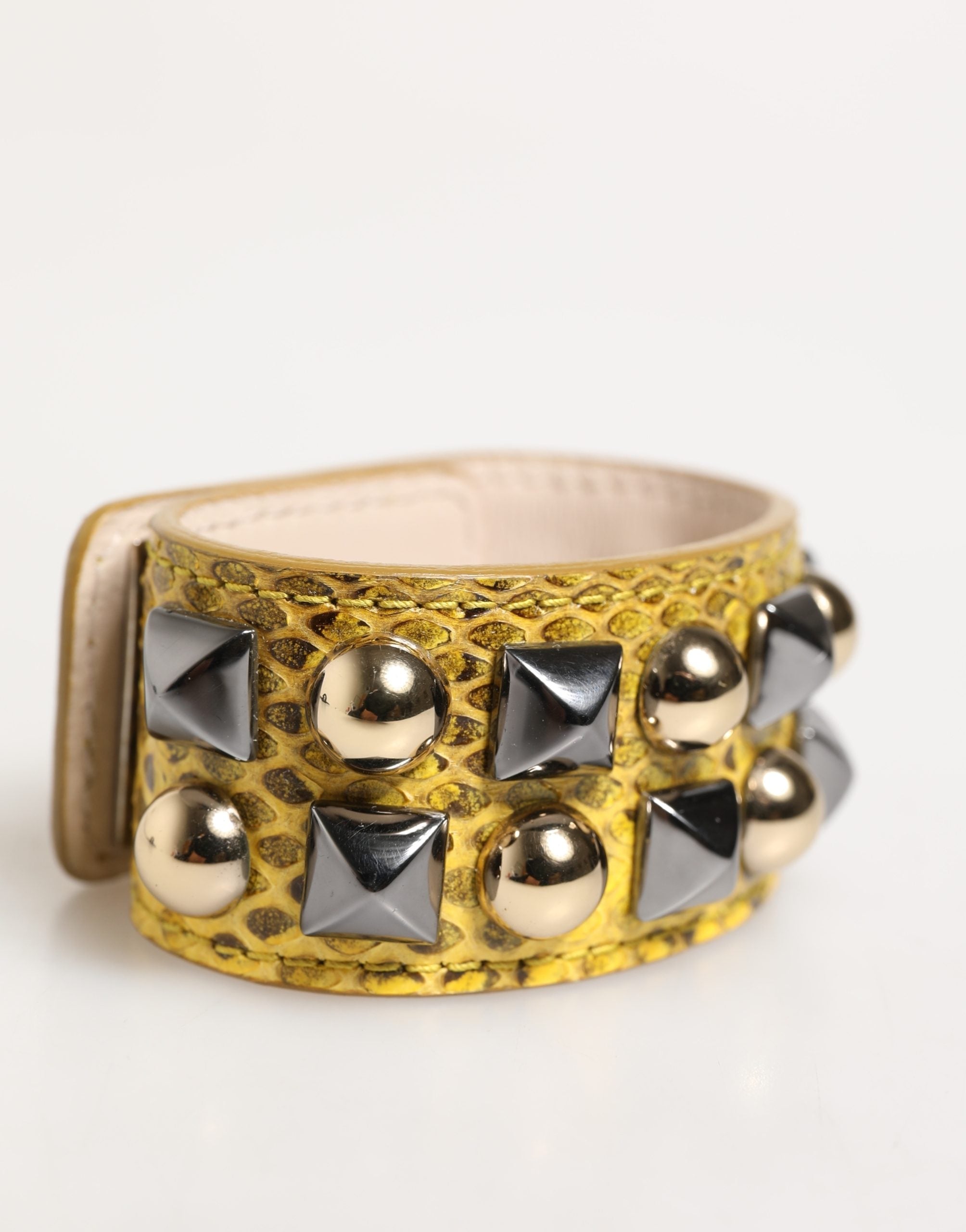 Dolce & Gabbana Yellow Leather Cuff Studded Embellished Bracelet - Luxe Marca