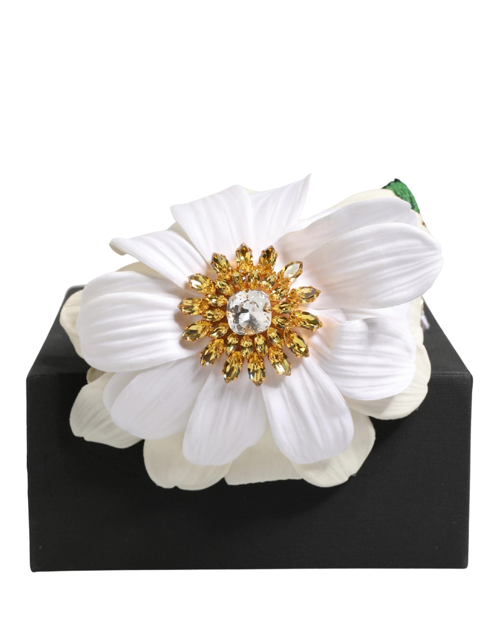 Dolce & Gabbana White Yellow Silk Blend Floral Crystals Diadem Headband - Luxe Marca