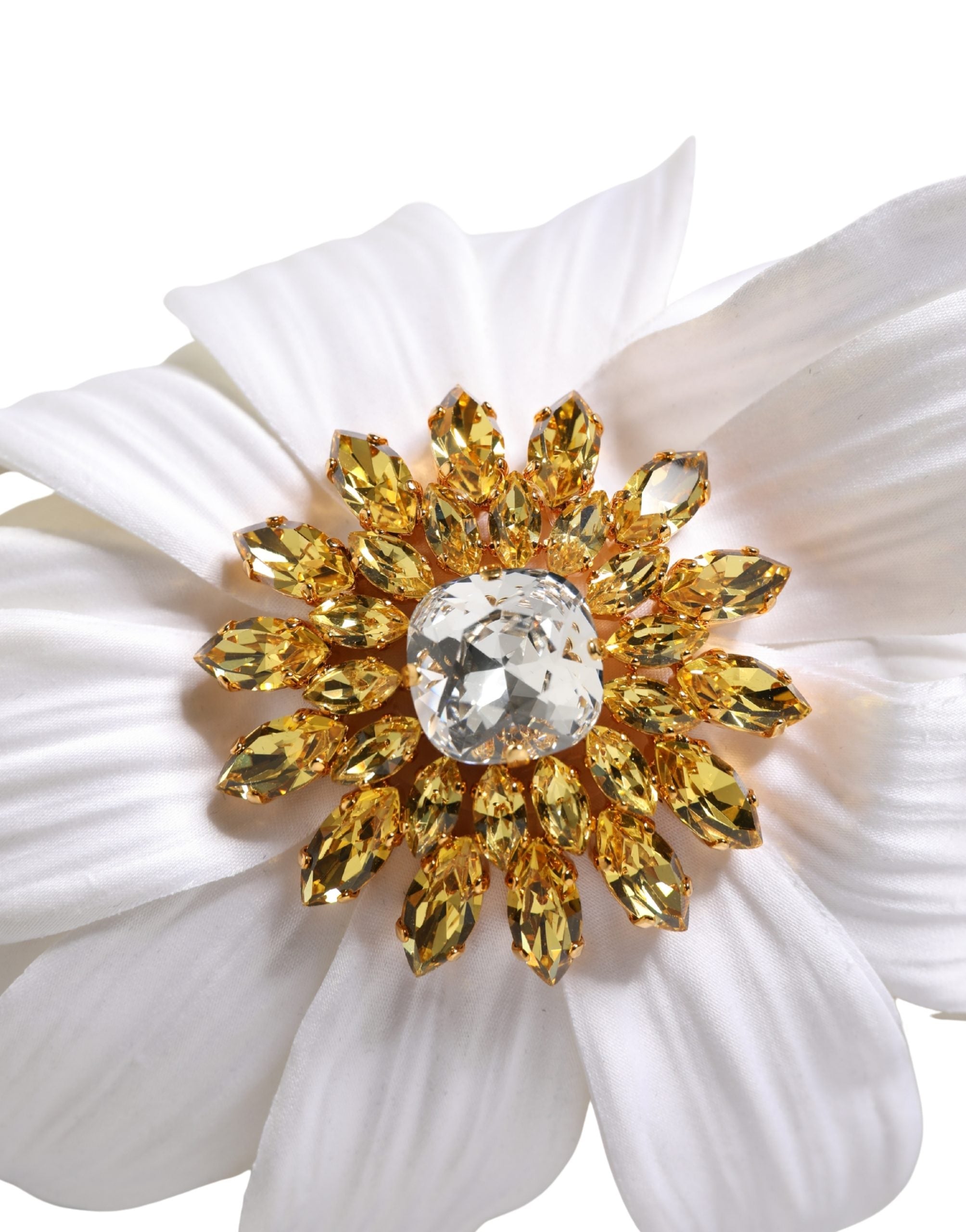 Dolce & Gabbana White Yellow Silk Blend Floral Crystals Diadem Headband - Luxe Marca