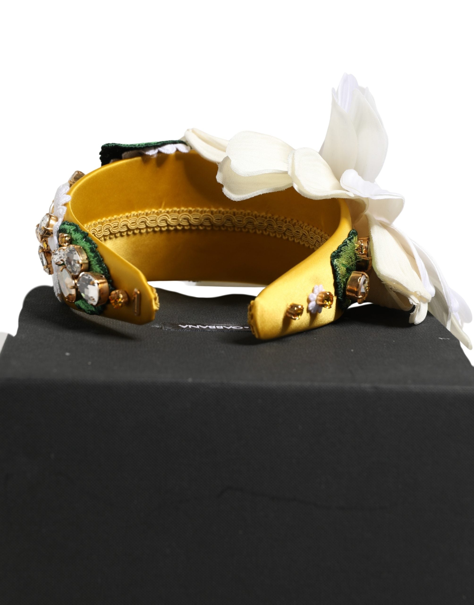 Dolce & Gabbana White Yellow Silk Blend Floral Crystals Diadem Headband - Luxe Marca