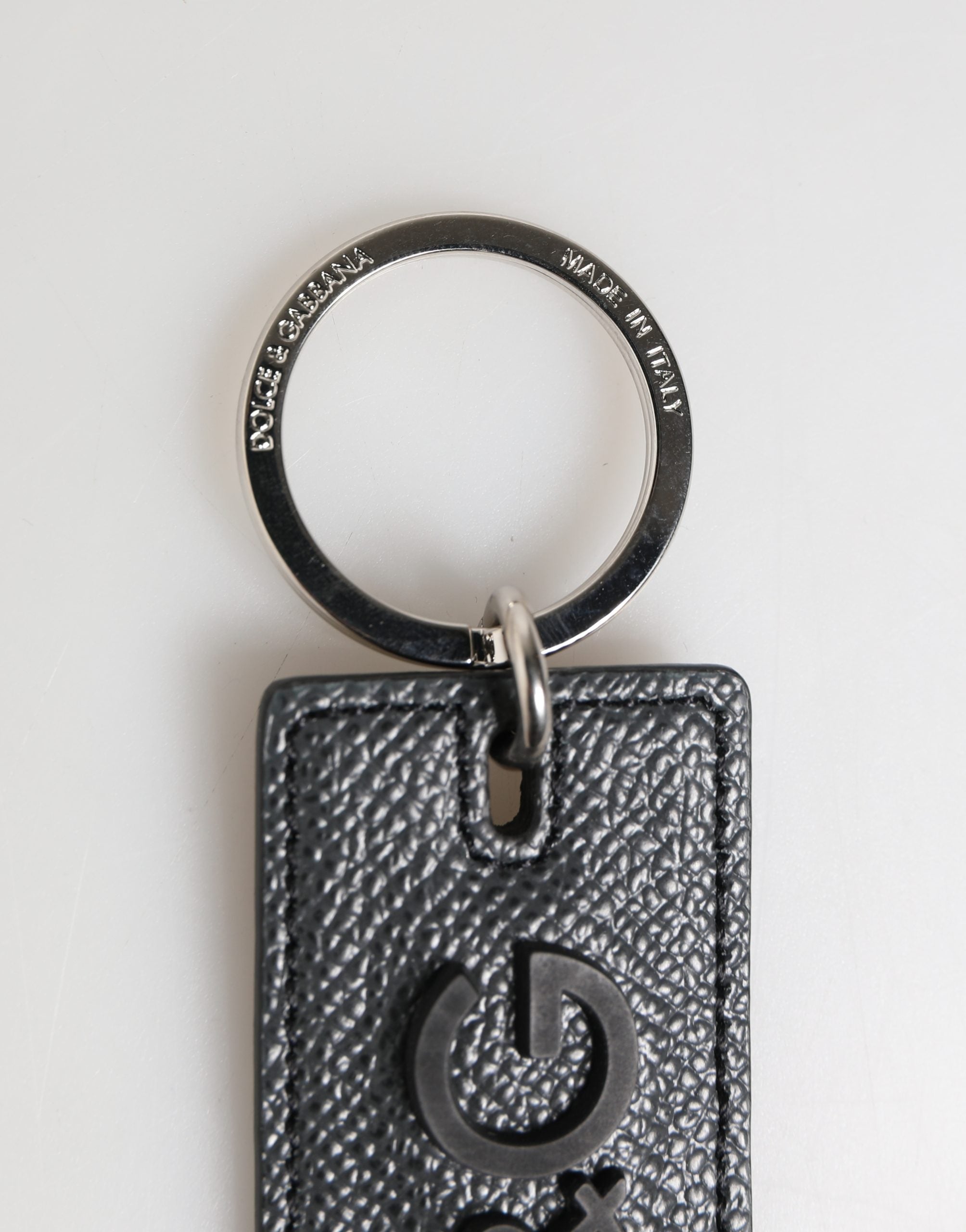 Dolce & Gabbana Black Calf Leather D&G Logo Metal Ring Keyring Keychain - Luxe Marca