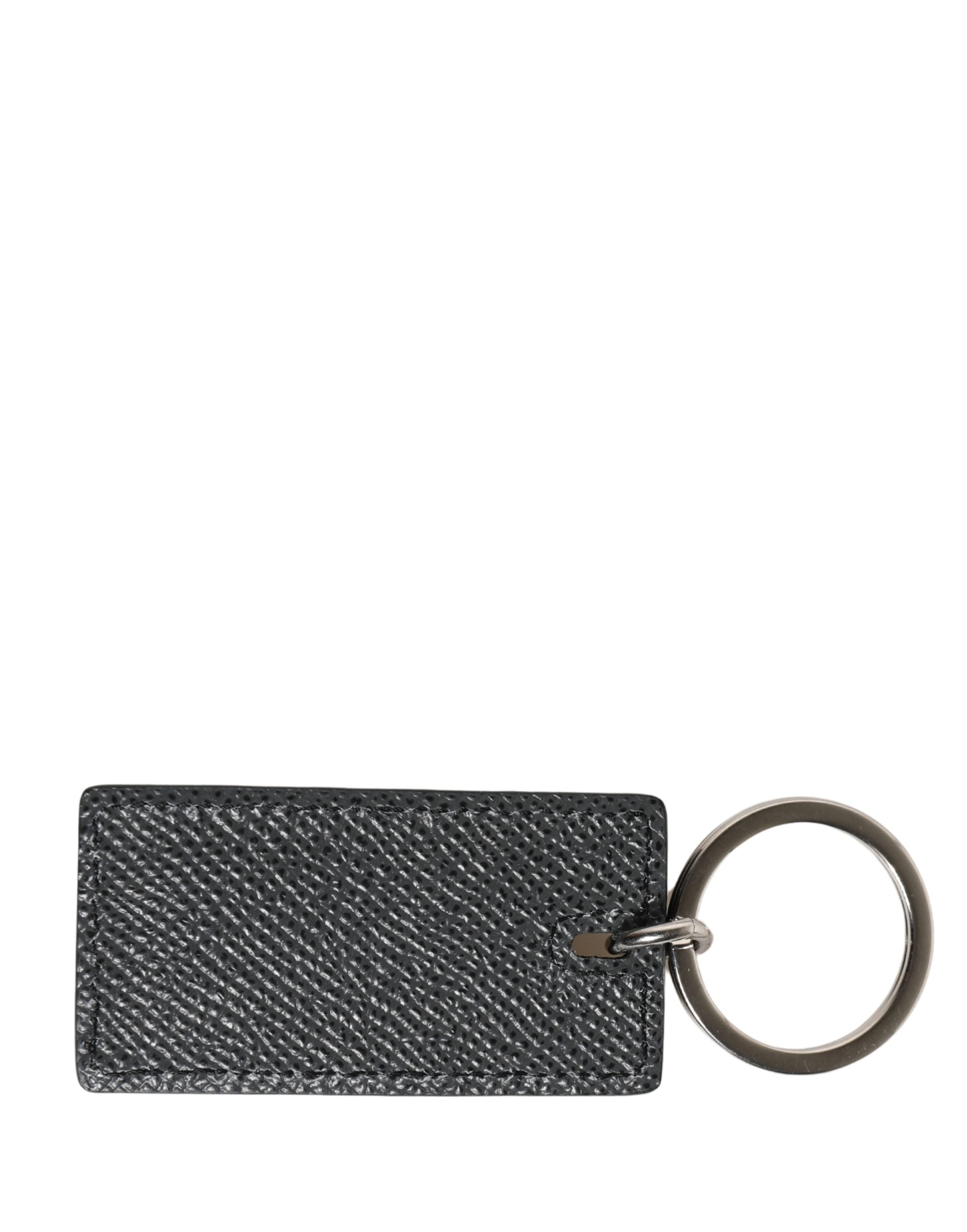 Dolce & Gabbana Black Calf Leather D&G Logo Metal Ring Keyring Keychain - Luxe Marca