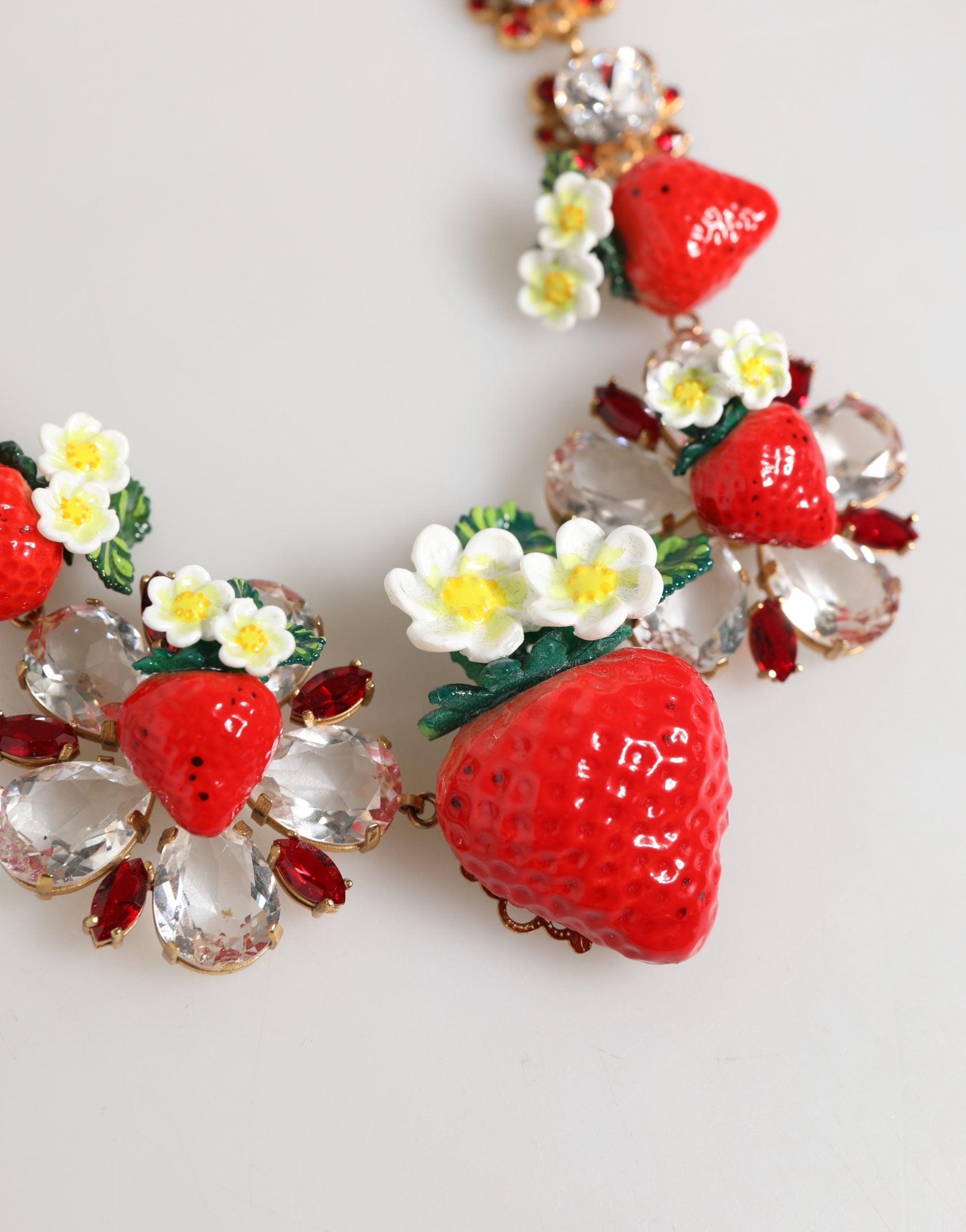Dolce & Gabbana Gold Brass FRUIT Pendants Flowers Crystal Logo Necklace - Luxe Marca