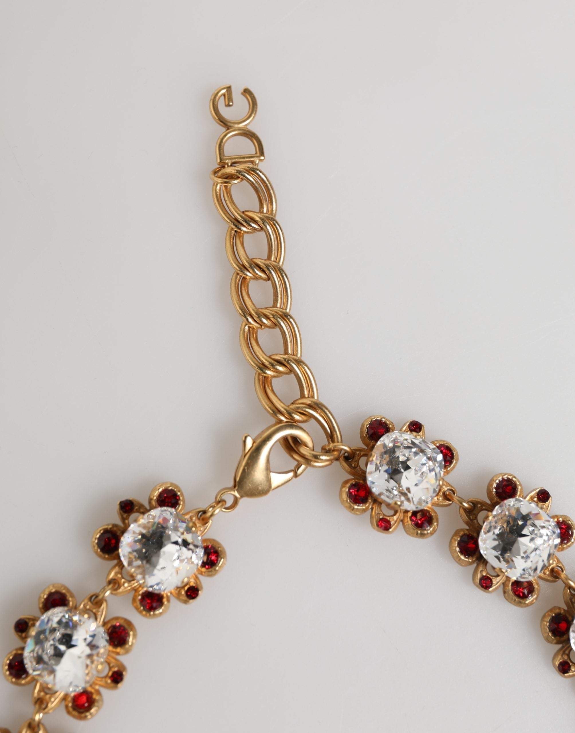 Dolce & Gabbana Gold Brass FRUIT Pendants Flowers Crystal Logo Necklace - Luxe Marca