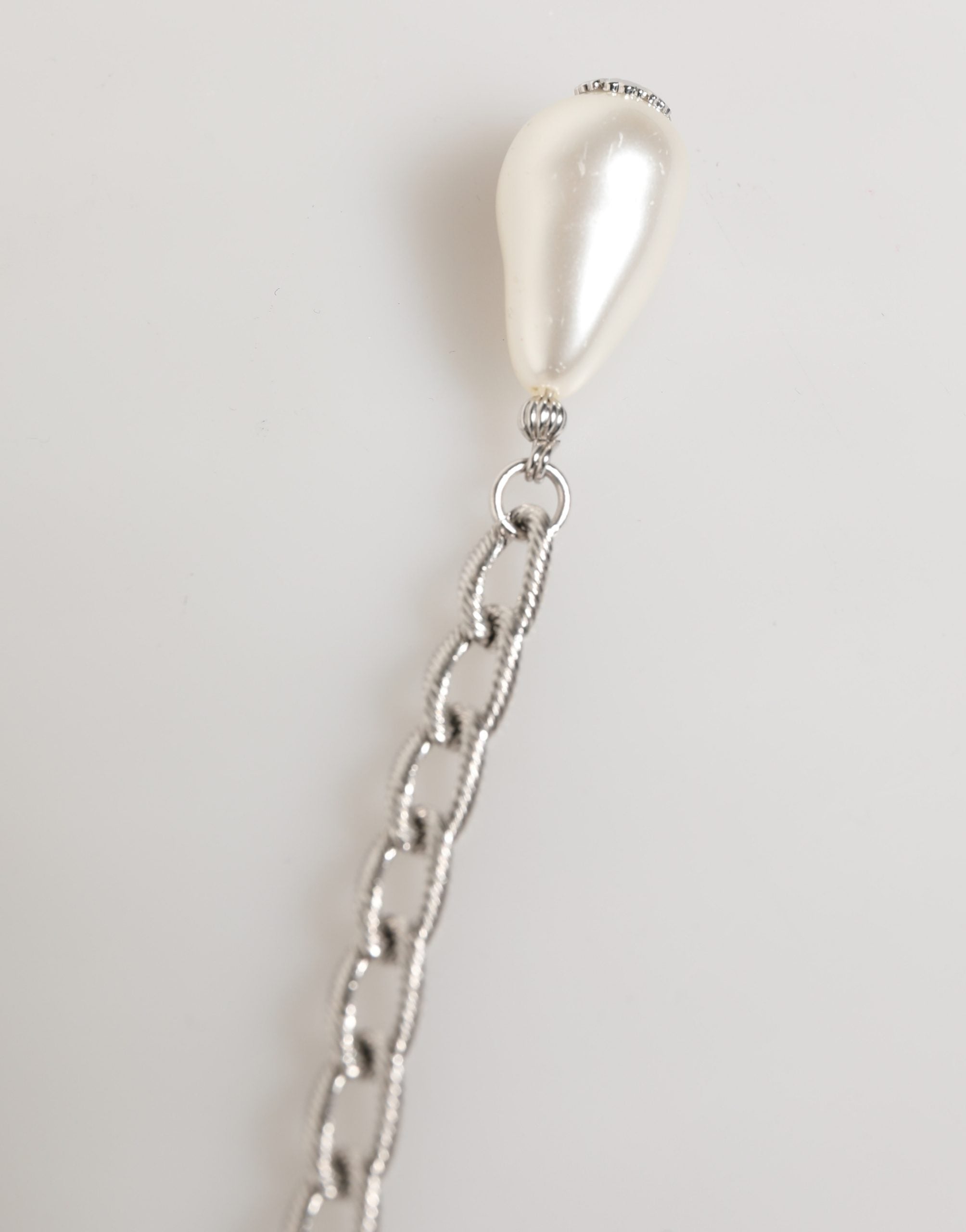 Dolce & Gabbana Silver Tone Brass Chain Crystal Embellished Bracelet - Luxe Marca