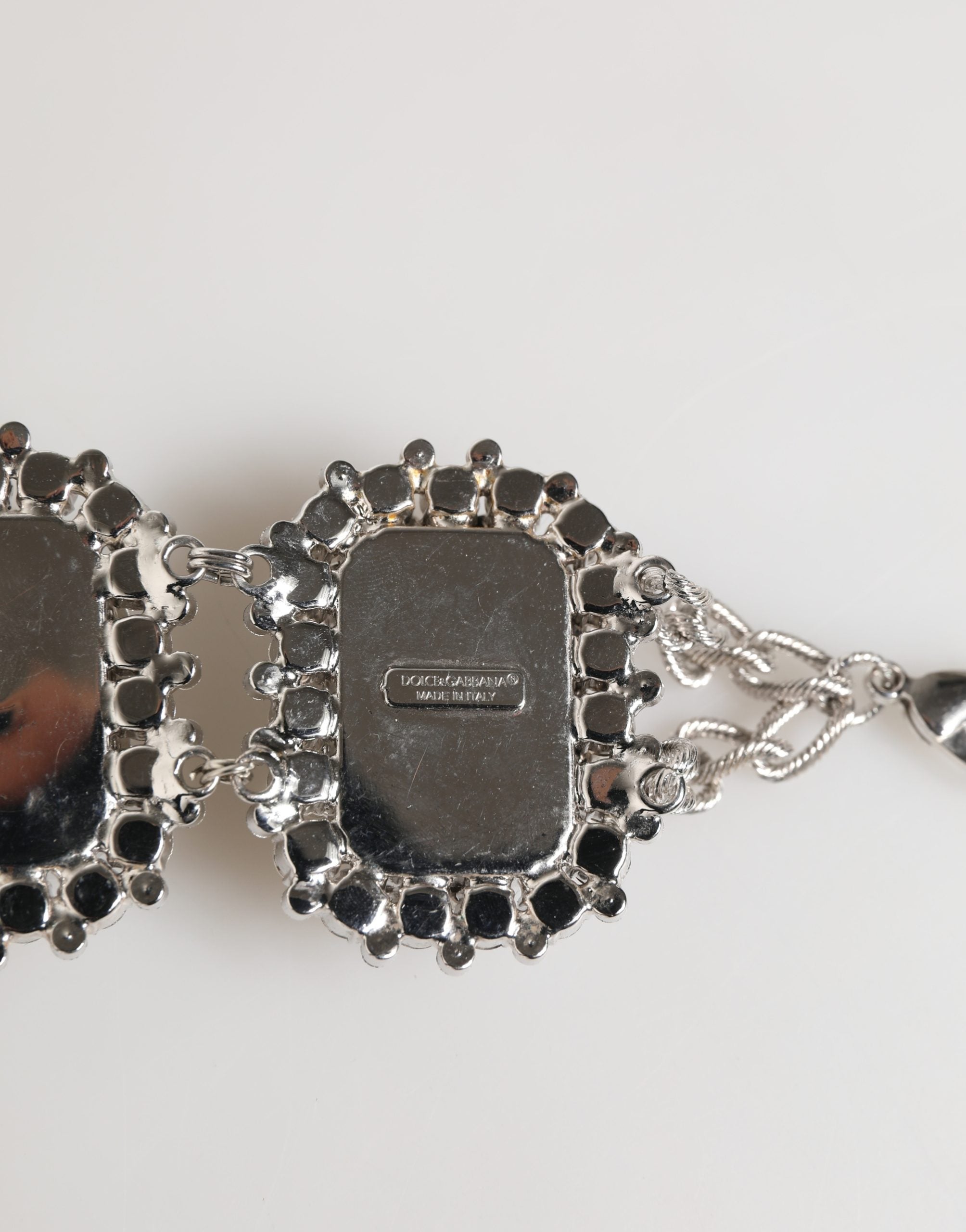 Dolce & Gabbana Silver Tone Brass Chain Crystal Embellished Bracelet - Luxe Marca