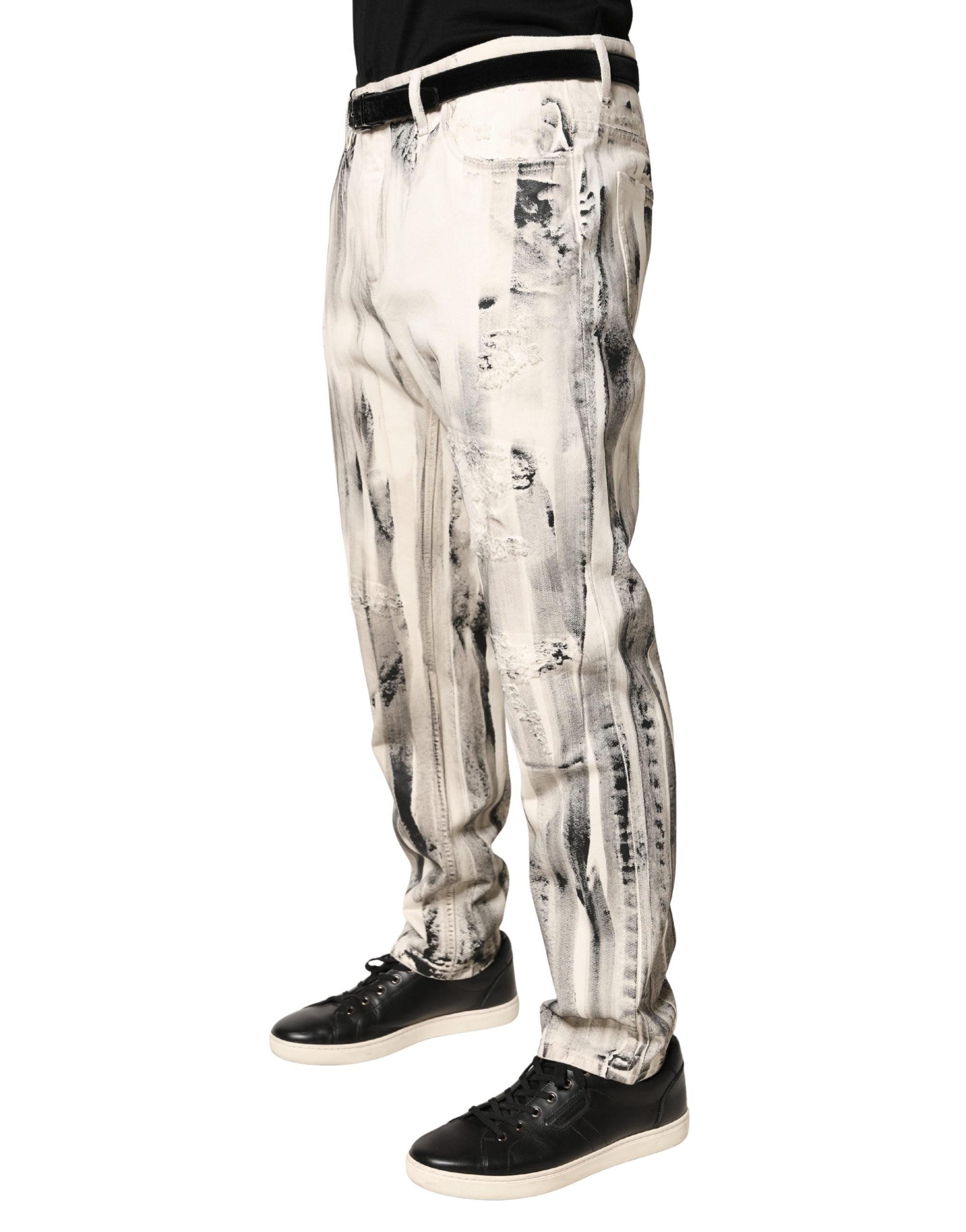 Dolce & Gabbana White Distressed Paint Print LooseDenim Jeans - Luxe Marca