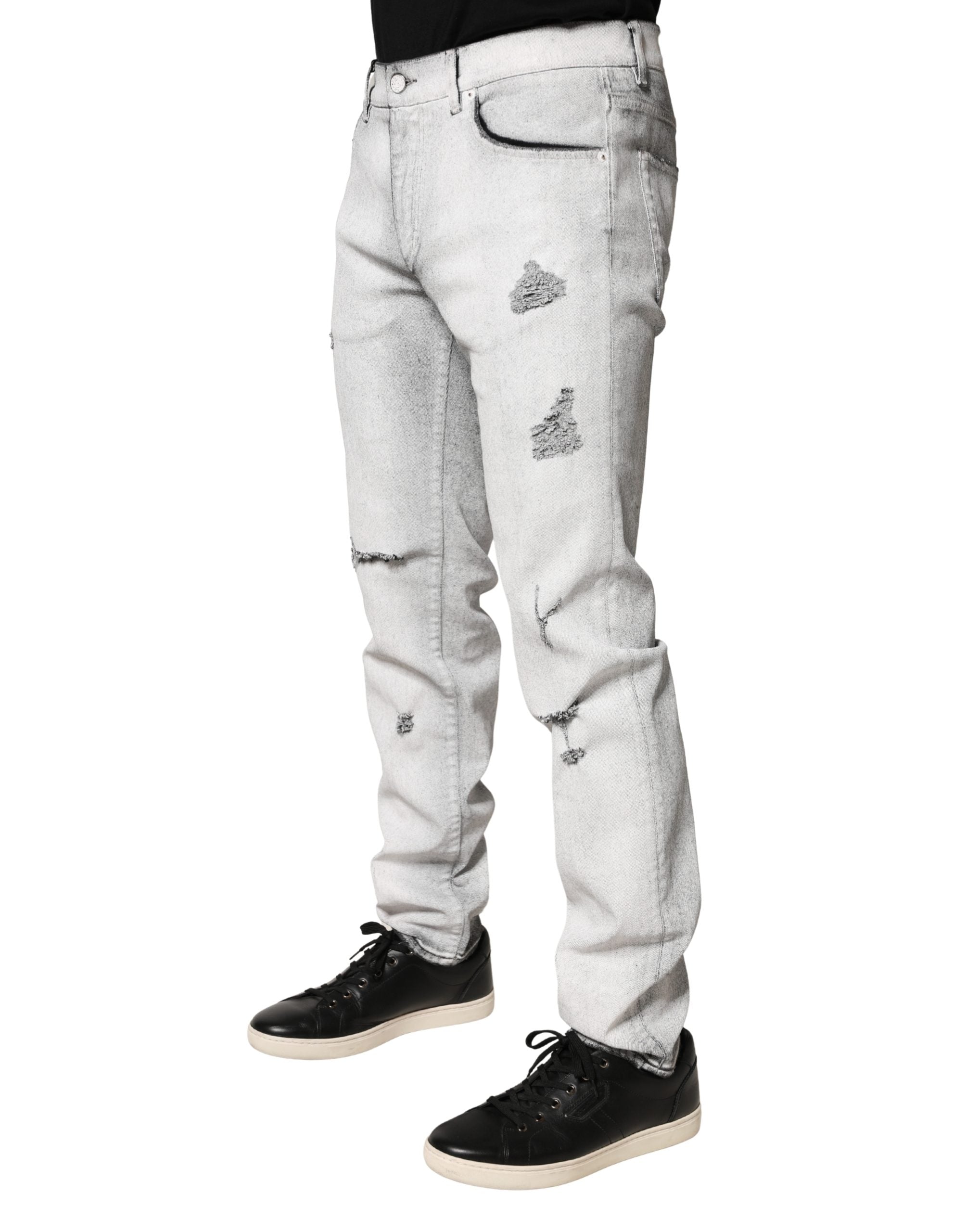 Dolce & Gabbana Light Gray Distressed Skinny Men Denim Jeans - Luxe Marca