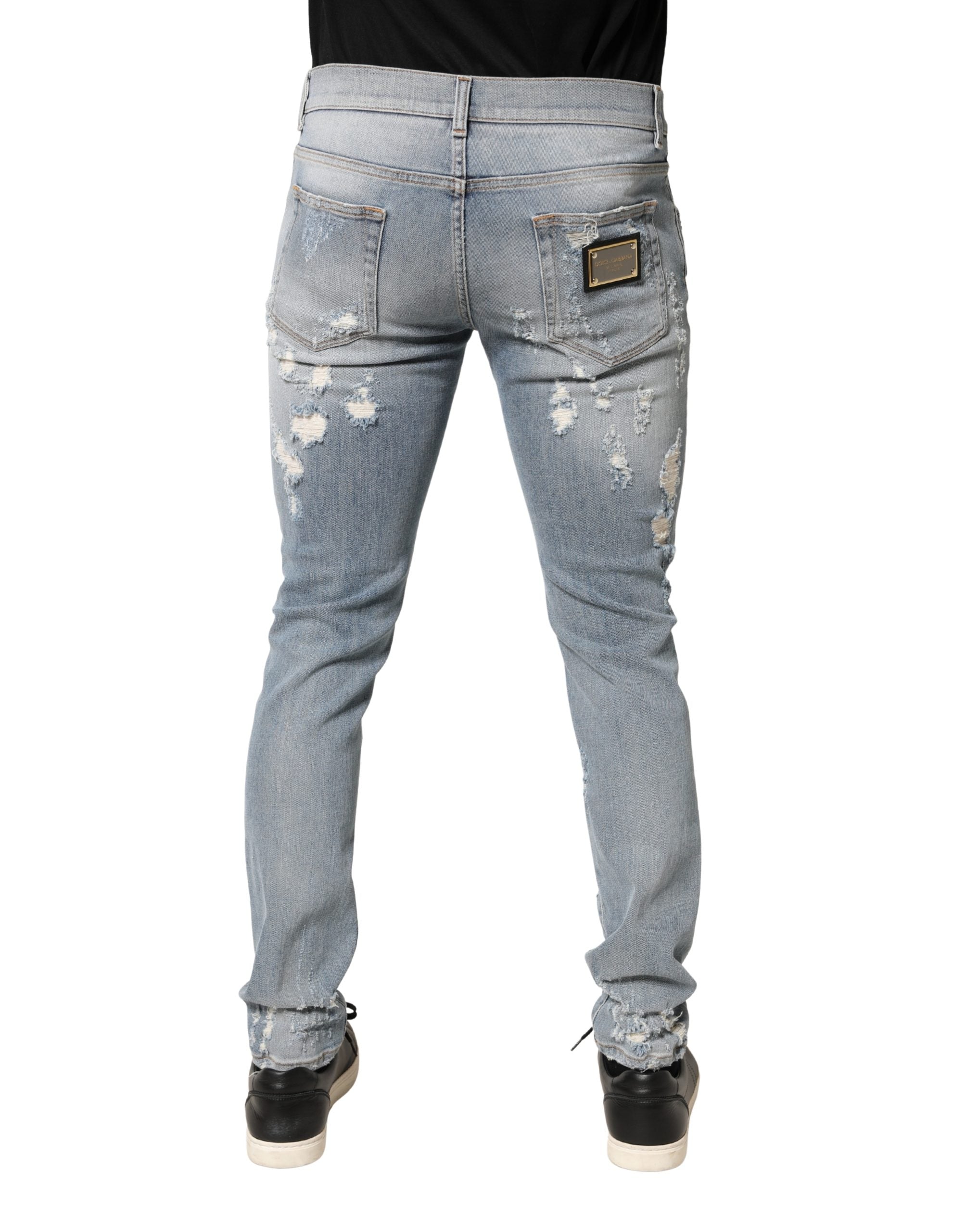 Dolce & Gabbana Light Blue Distressed Skinny Men Denim Jeans - Luxe Marca