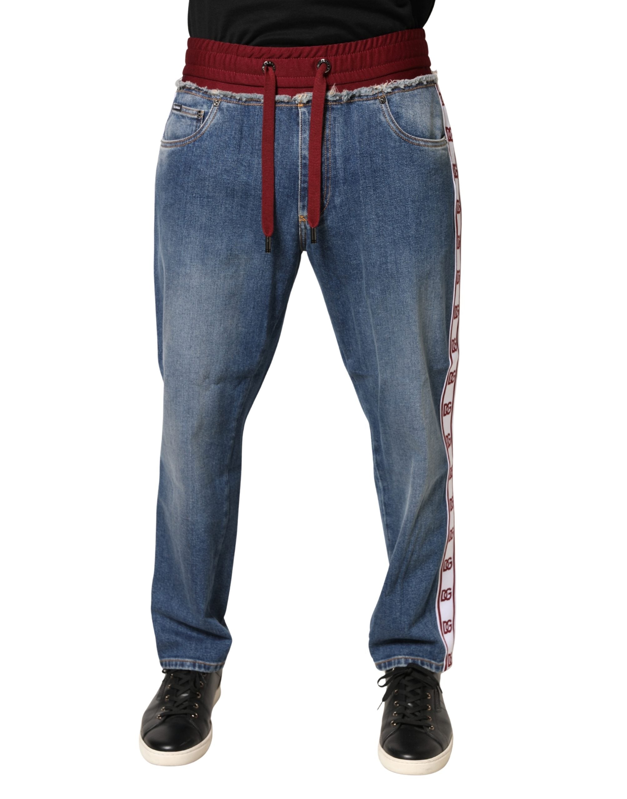 Dolce & Gabbana Blue Cotton Drawstring Straight Denim Jeans - Luxe Marca