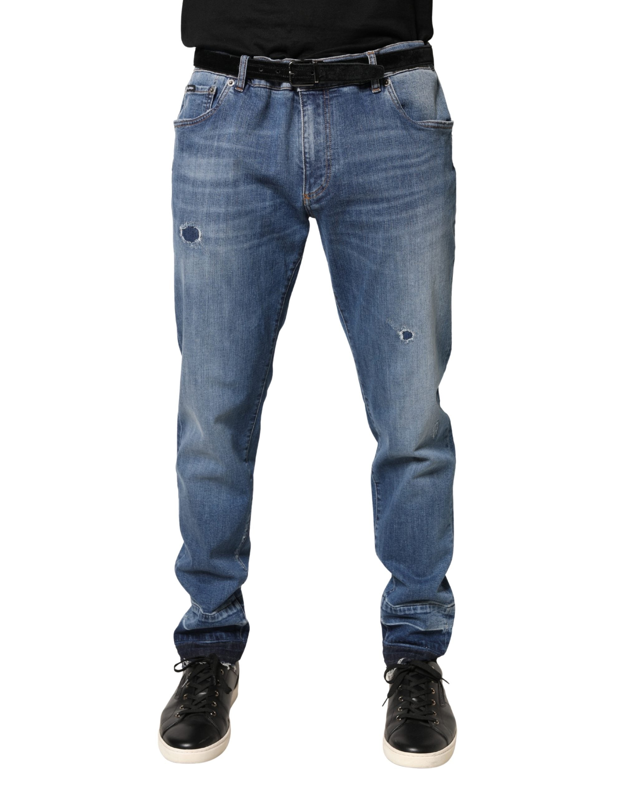 Dolce & Gabbana Blue Tattered Skinny Cotton Denim Jeans - Luxe Marca
