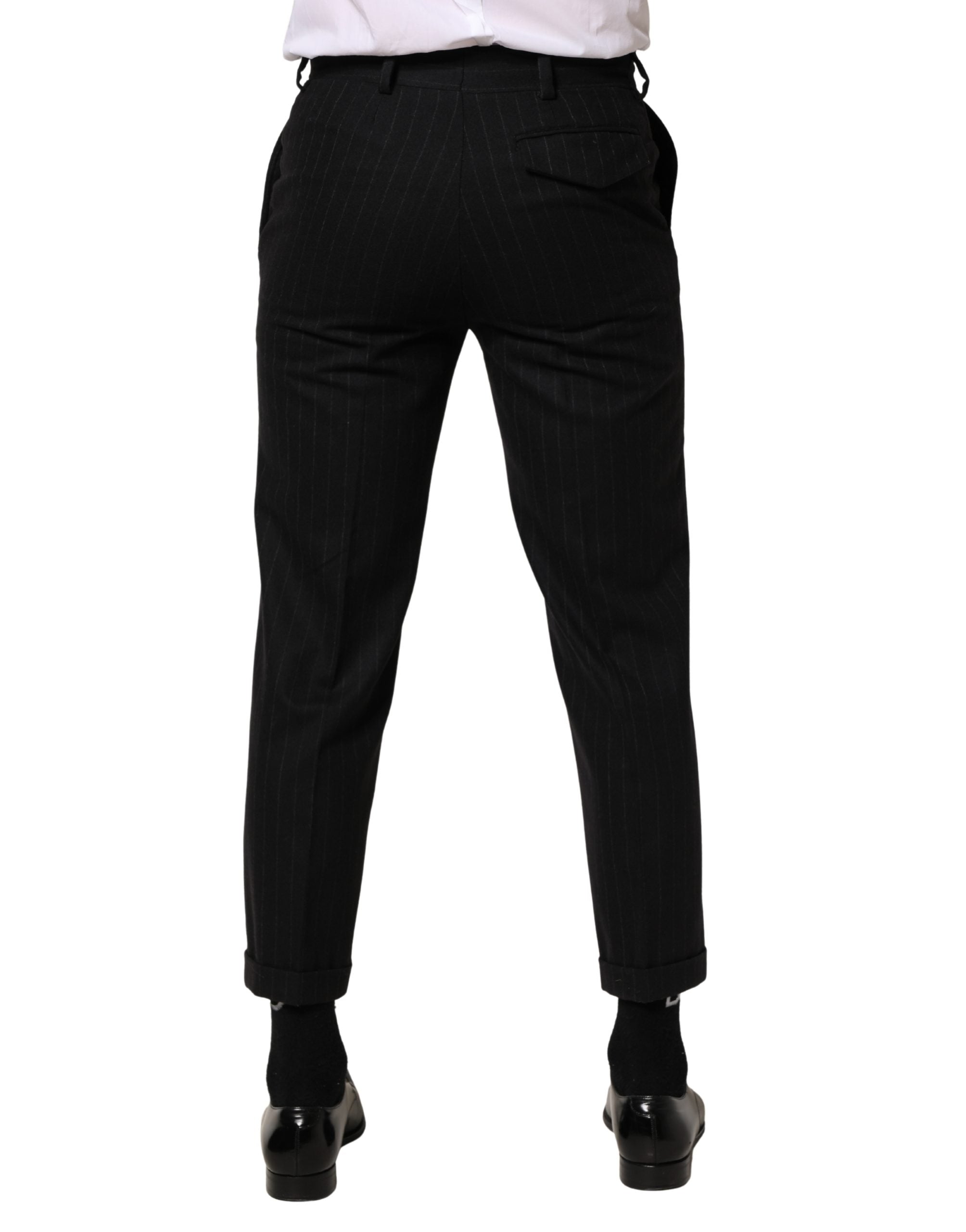 Dolce & Gabbana Black Stripes Wool Dress Formal Trouser Pants - Luxe Marca