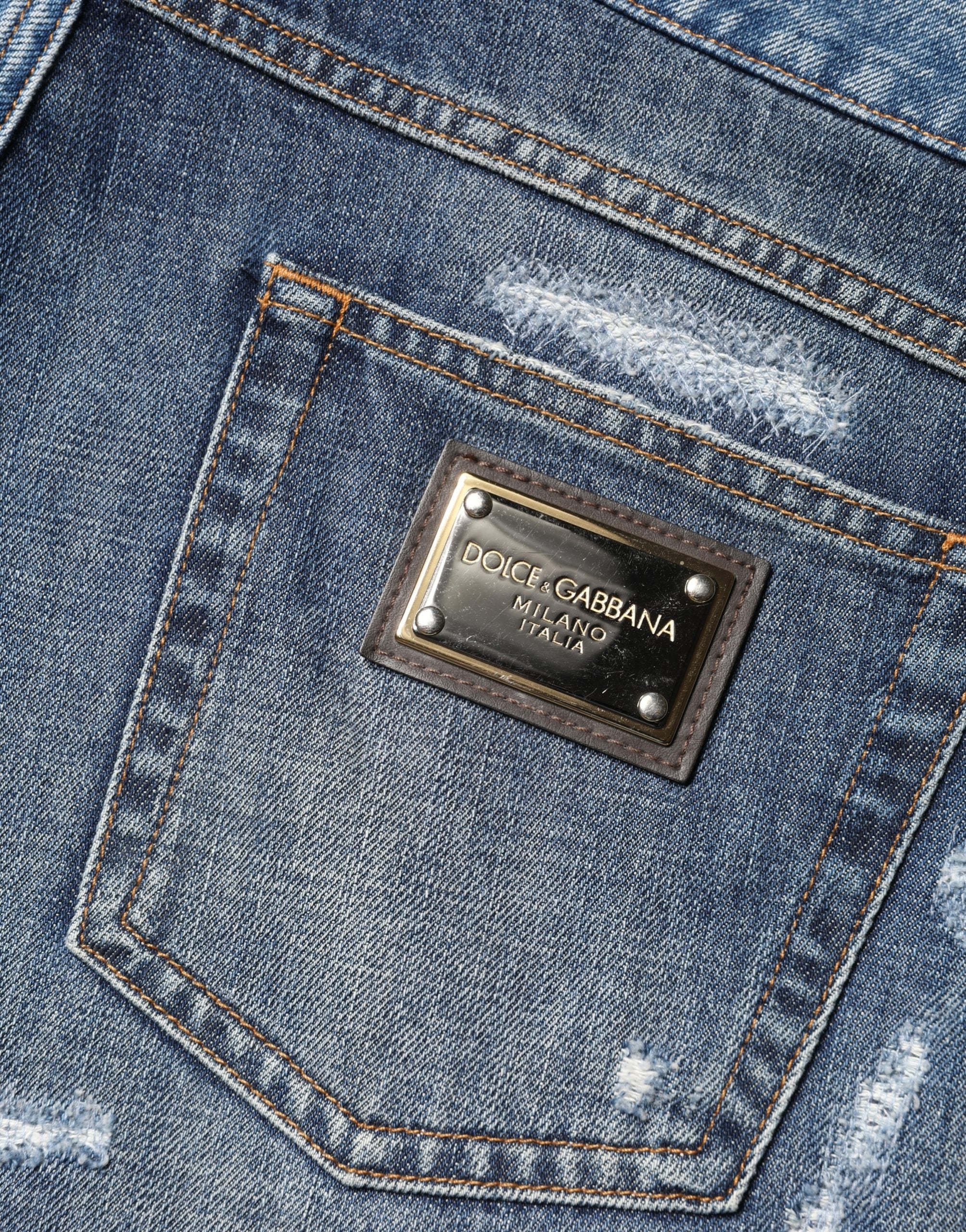 Dolce & Gabbana Blue Floral Embroidery Tattered Denim Shorts - Luxe Marca