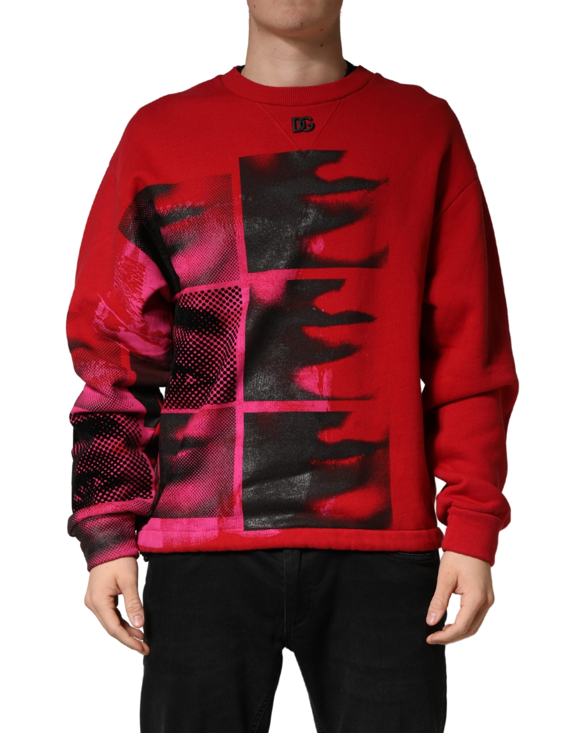 Dolce & Gabbana Red Graphic Crew Neck Men Sweatshirt Sweater - Luxe Marca