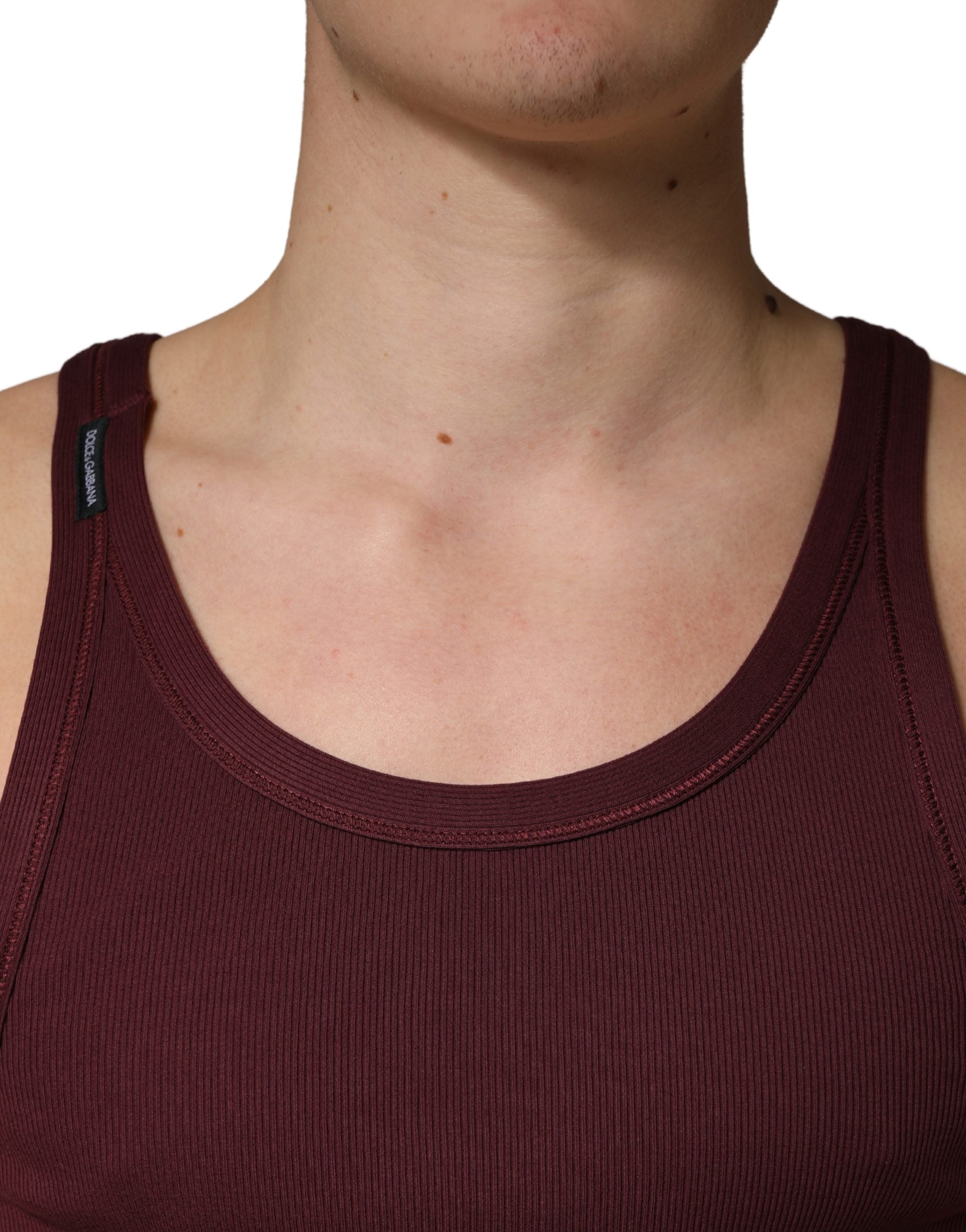 Dolce & Gabbana Maroon Sleeveless Round Neck Tank Top T-shirt