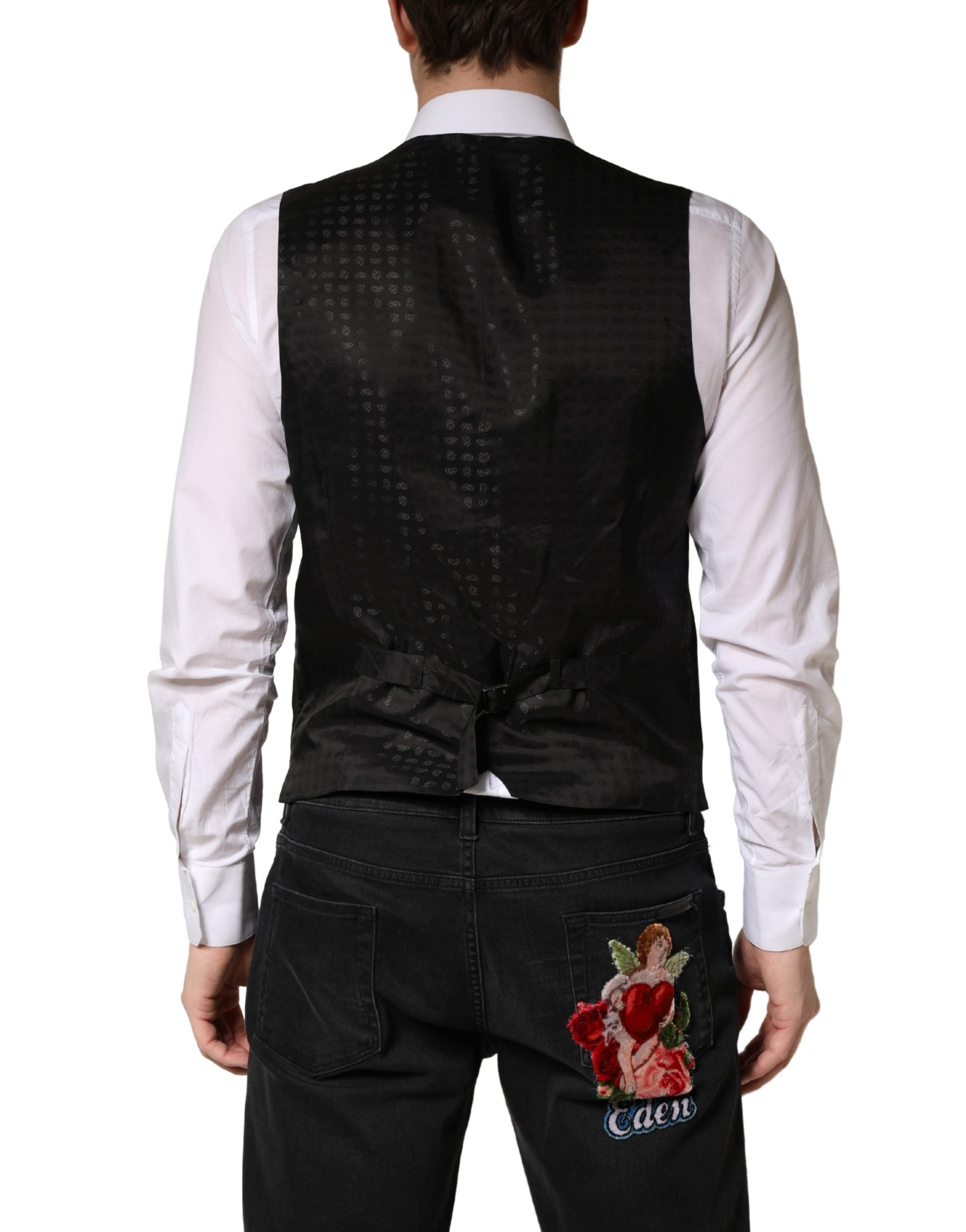 Dolce & Gabbana Black Wool Dress Men Formal Waistcoat Vest - Luxe Marca