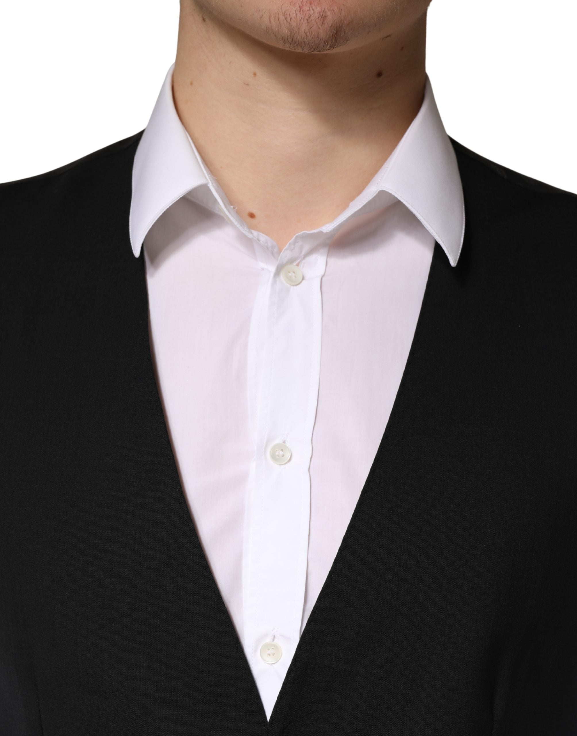 Dolce & Gabbana Black Wool Dress Men Formal Waistcoat Vest - Luxe Marca