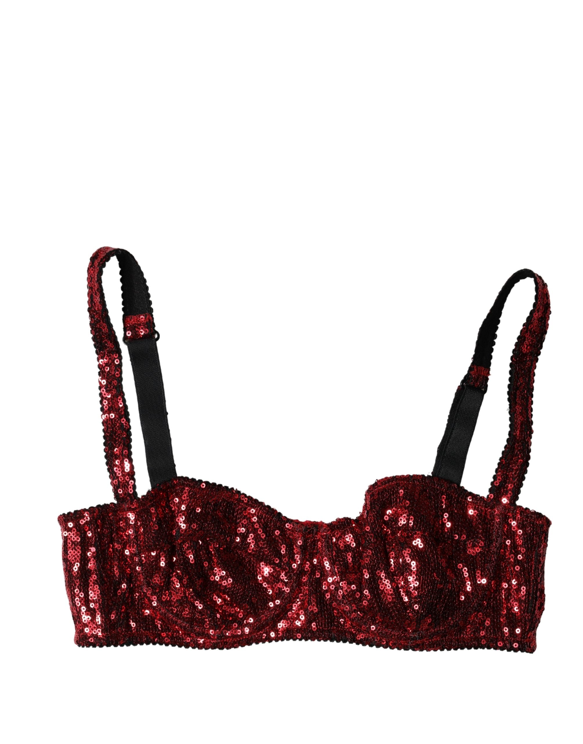 Dolce & Gabbana Red Sequined Nylon Balconnet Bra Underwear - Luxe Marca