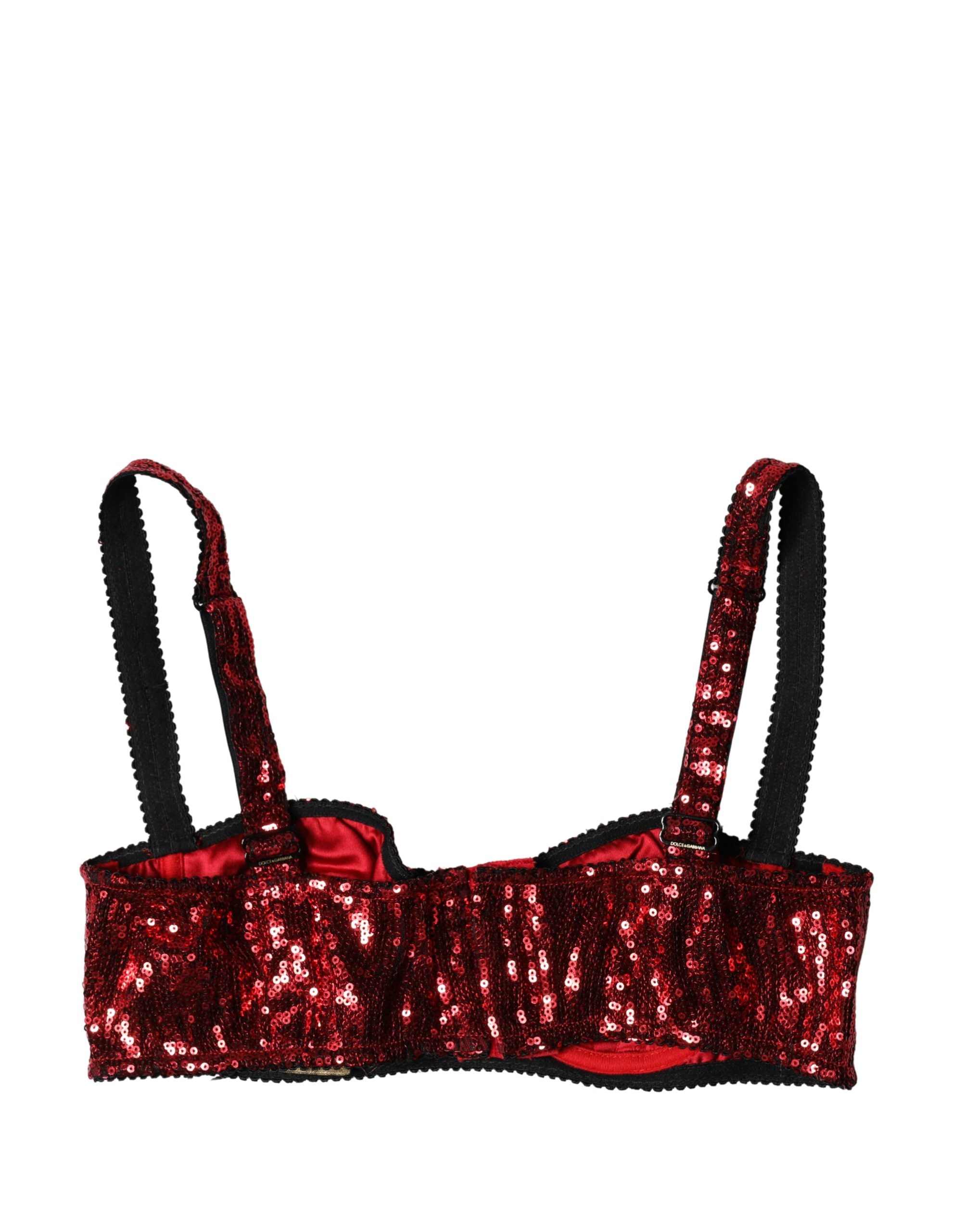 Dolce & Gabbana Red Sequined Nylon Balconnet Bra Underwear - Luxe Marca