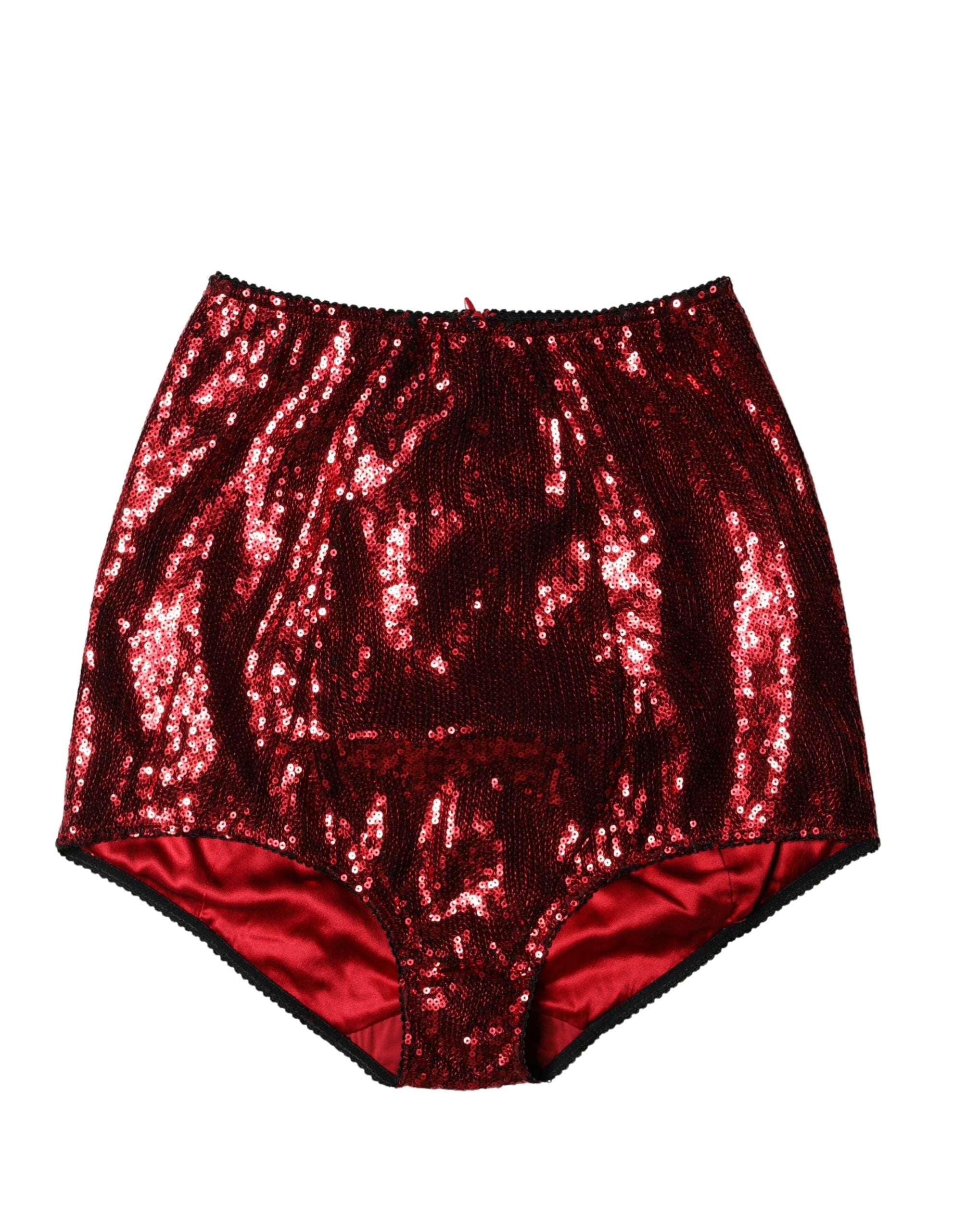 Dolce & Gabbana Red Sequin Embellished High Waist Girdle Underwear - Luxe Marca