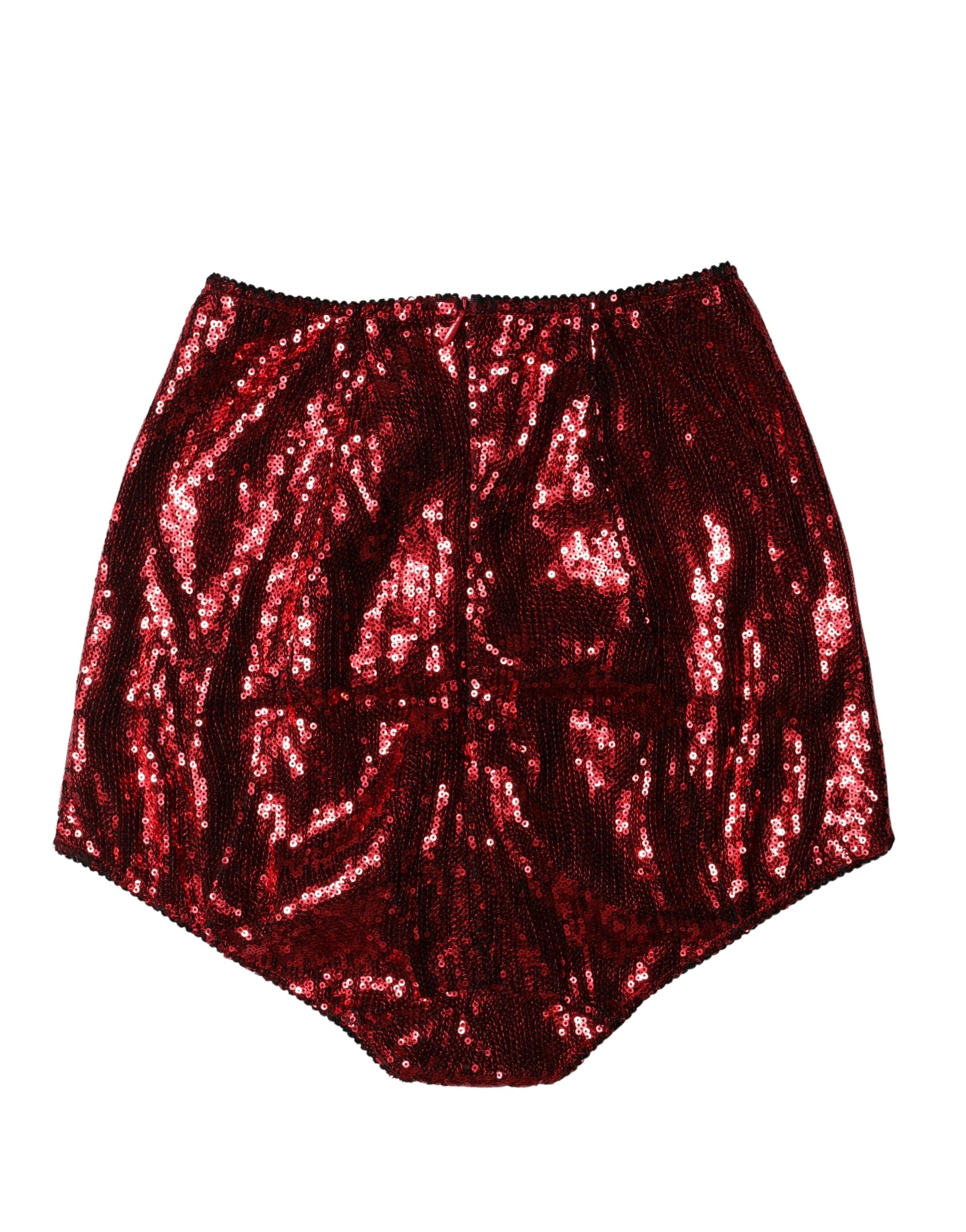 Dolce & Gabbana Red Sequin Embellished High Waist Girdle Underwear - Luxe Marca