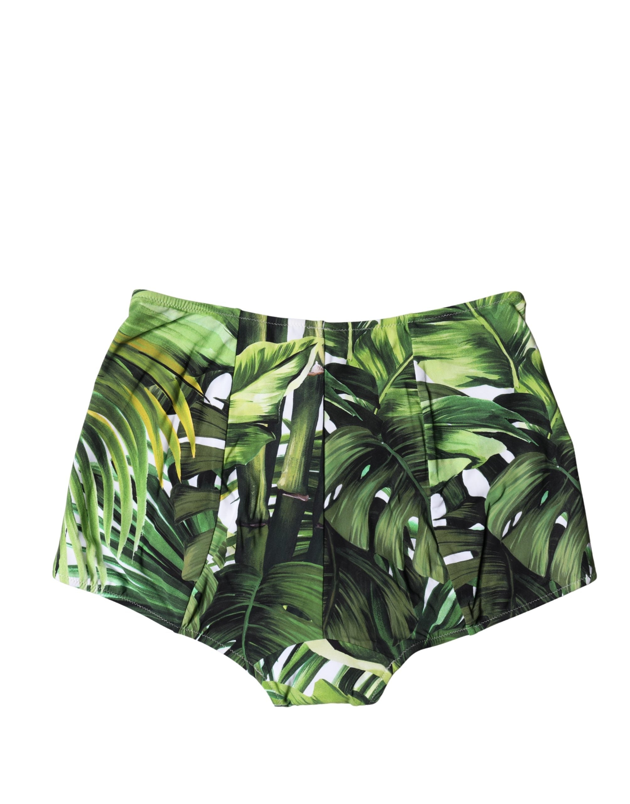 Dolce & Gabbana Green Leaf Print High-Waisted Girdle Underwear - Luxe Marca