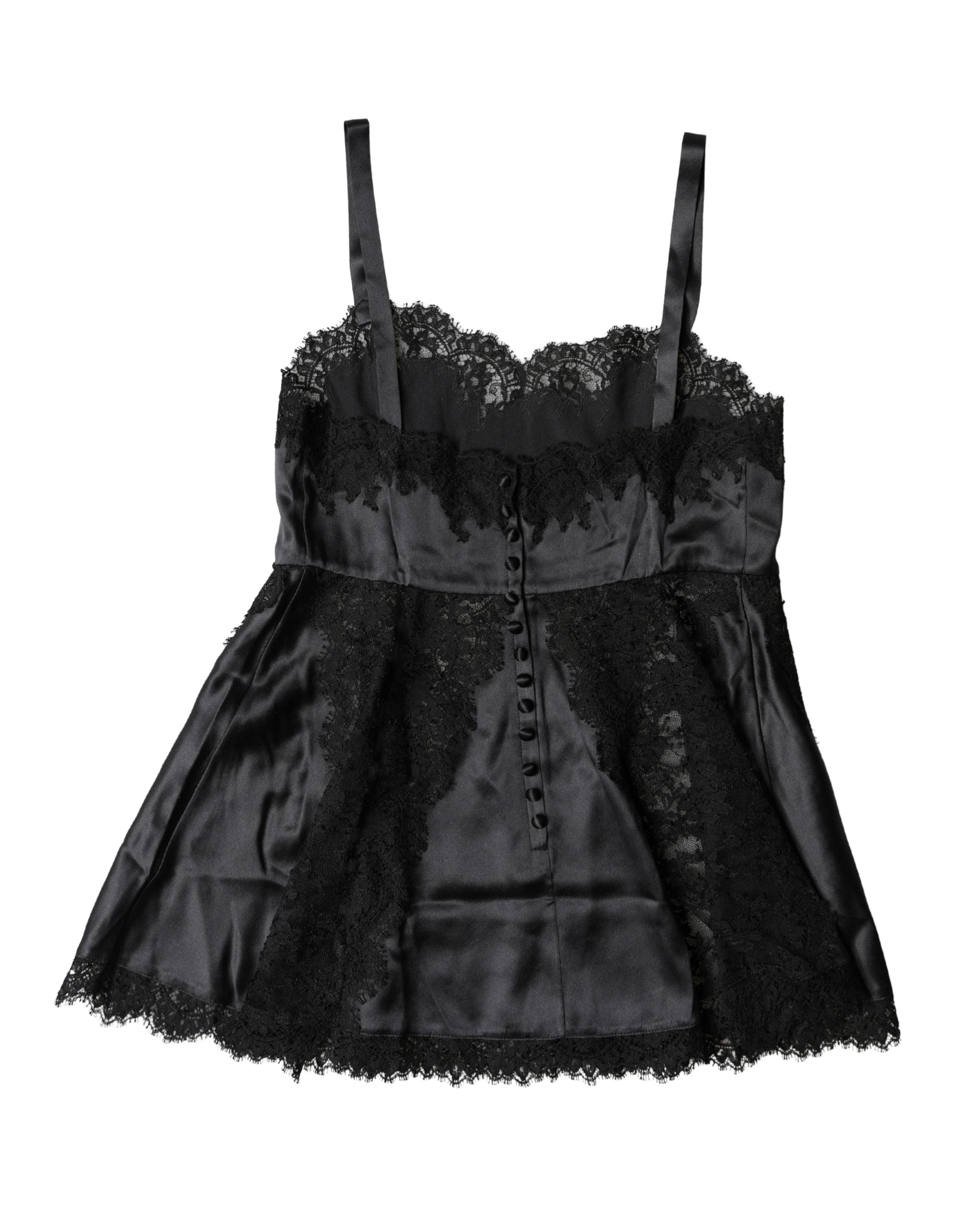 Dolce & Gabbana Black Silk Lace Trim Lingerie Top Underwear - Luxe Marca