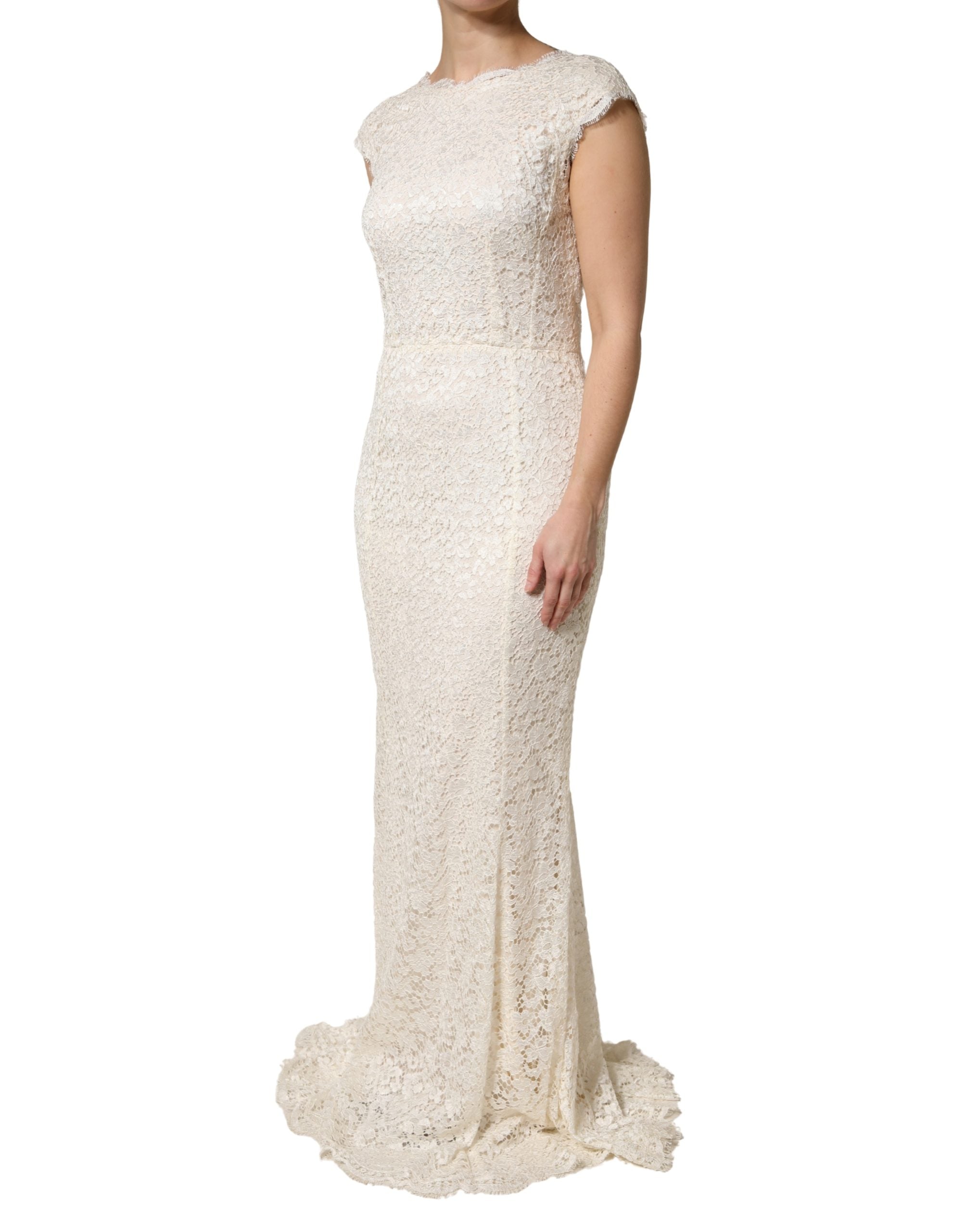 Dolce & Gabbana White Lace Viscose Sheath Long Gown Dress - Luxe Marca