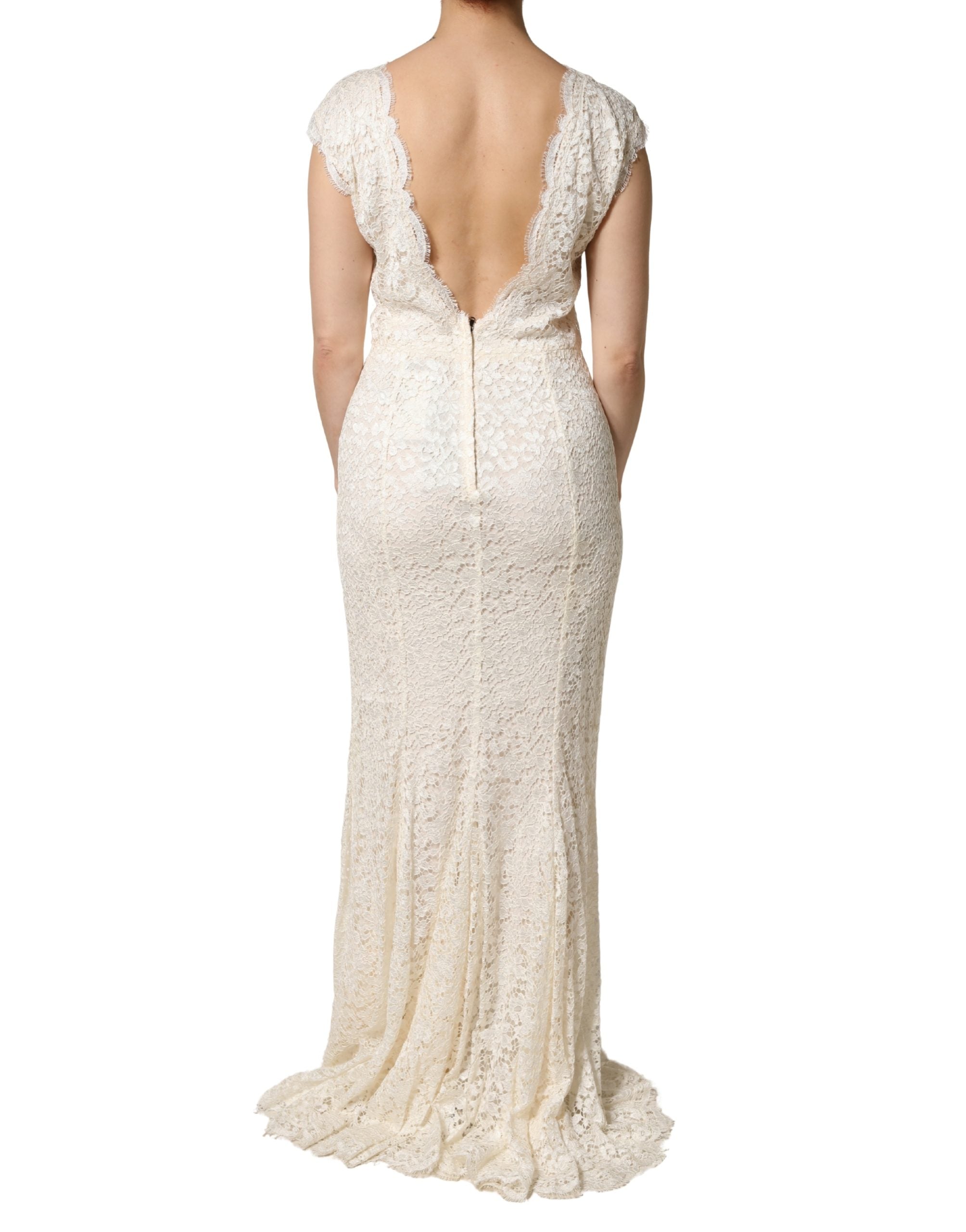 Dolce & Gabbana White Lace Viscose Sheath Long Gown Dress - Luxe Marca