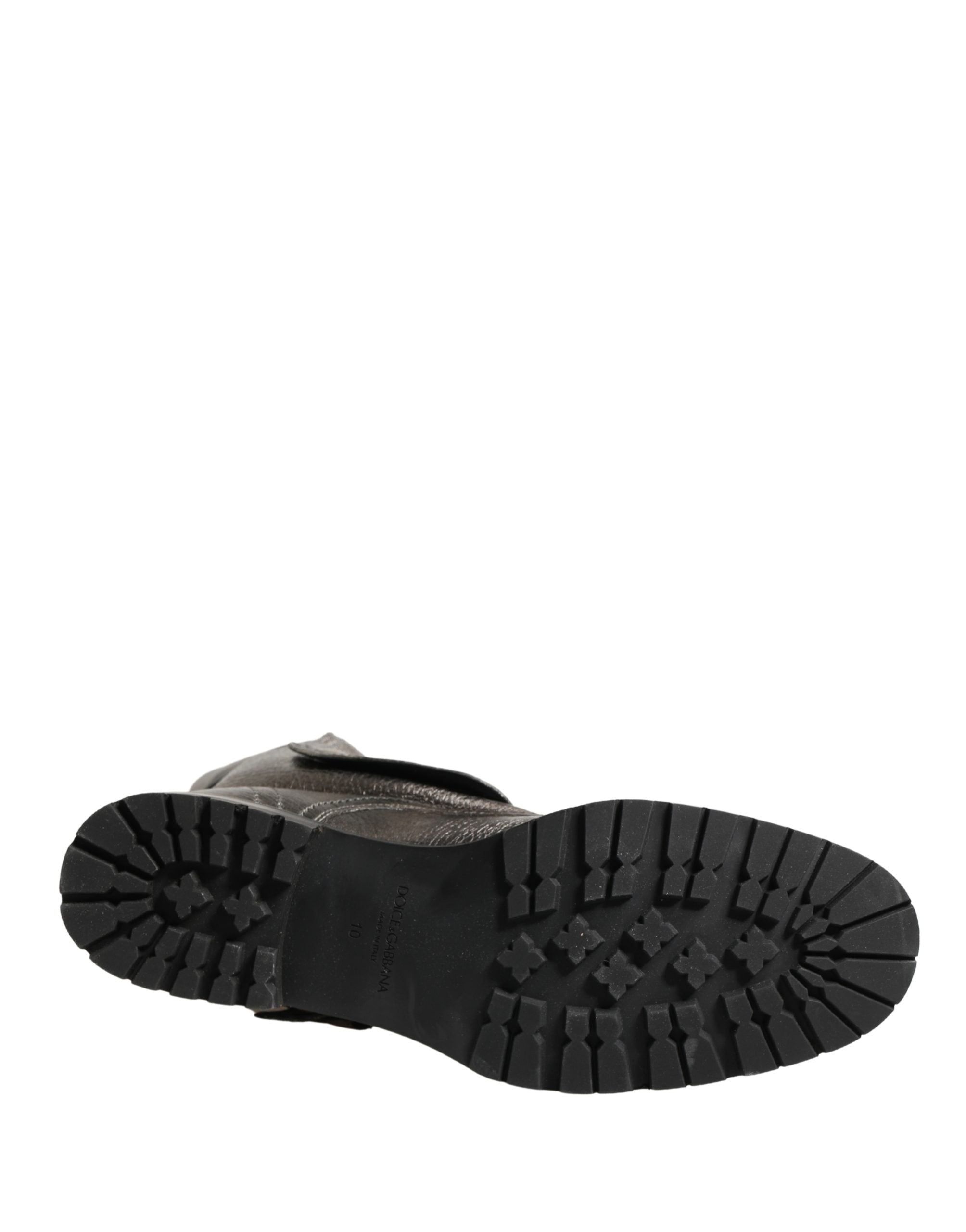 Dolce & Gabbana Metallic Silver Combat Biker Mid Calf Boots Shoes - Luxe Marca