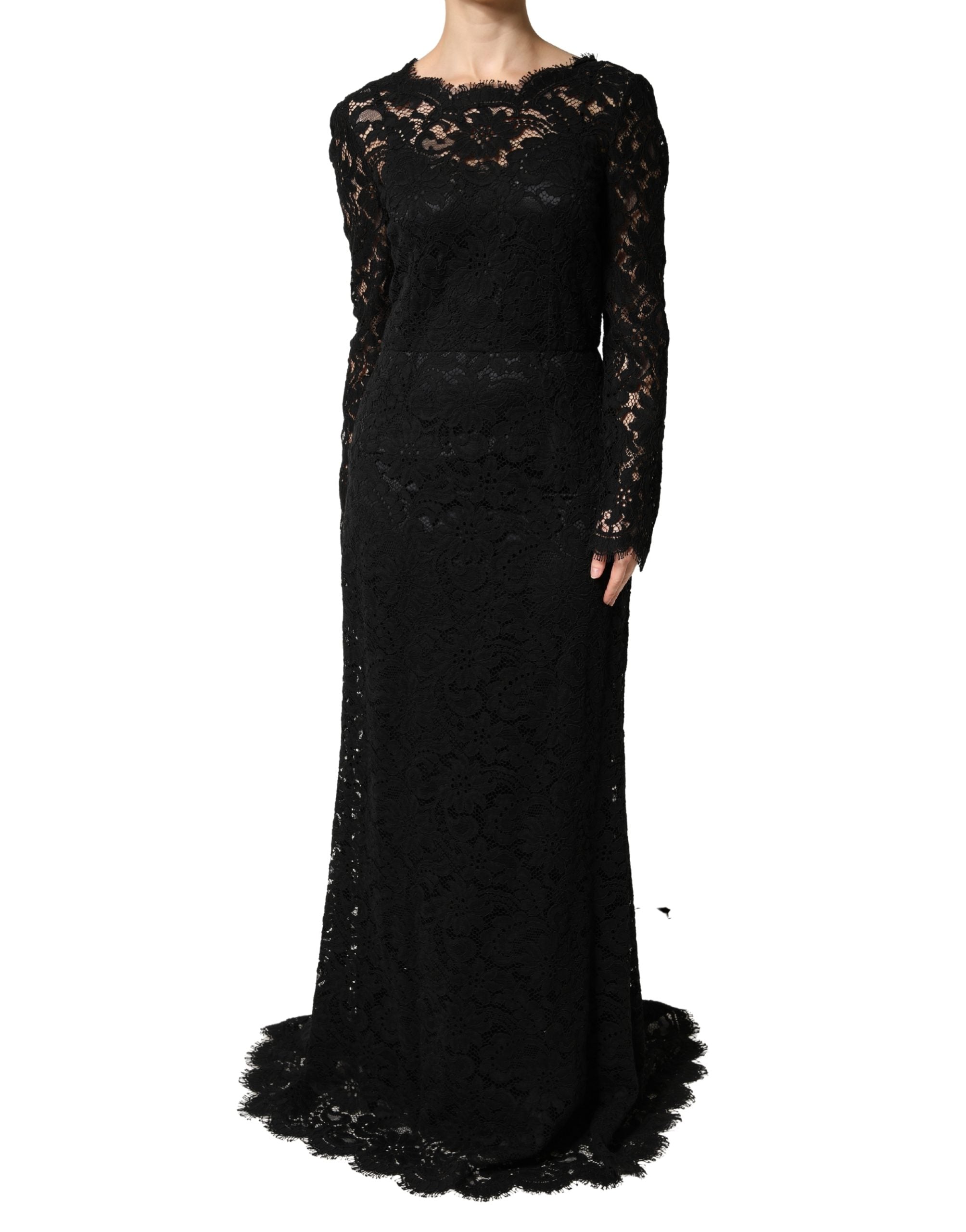 Dolce & Gabbana Black Lace Long Sleeves Cotton Maxi Dress - Luxe Marca