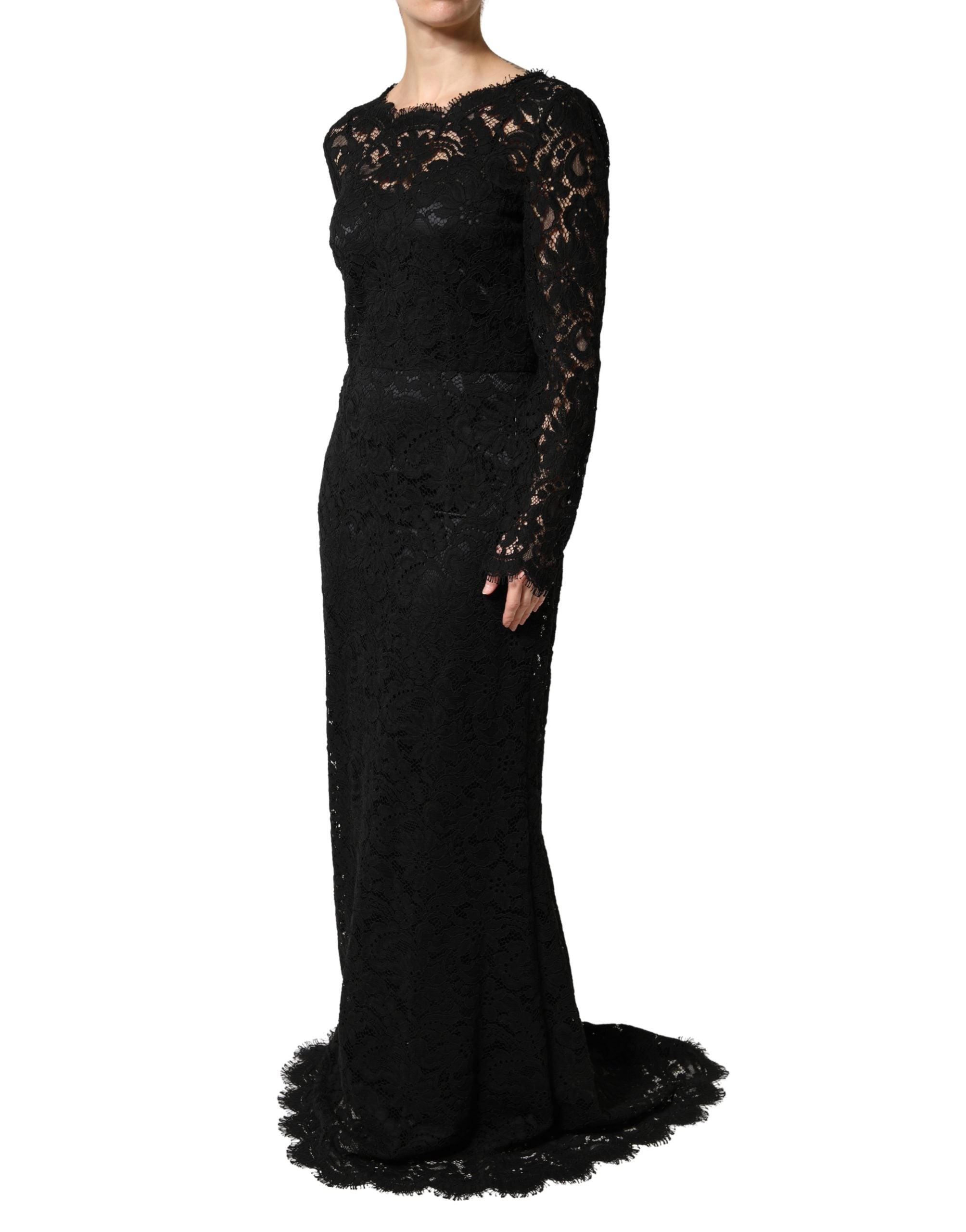 Dolce & Gabbana Black Lace Long Sleeves Cotton Maxi Dress - Luxe Marca